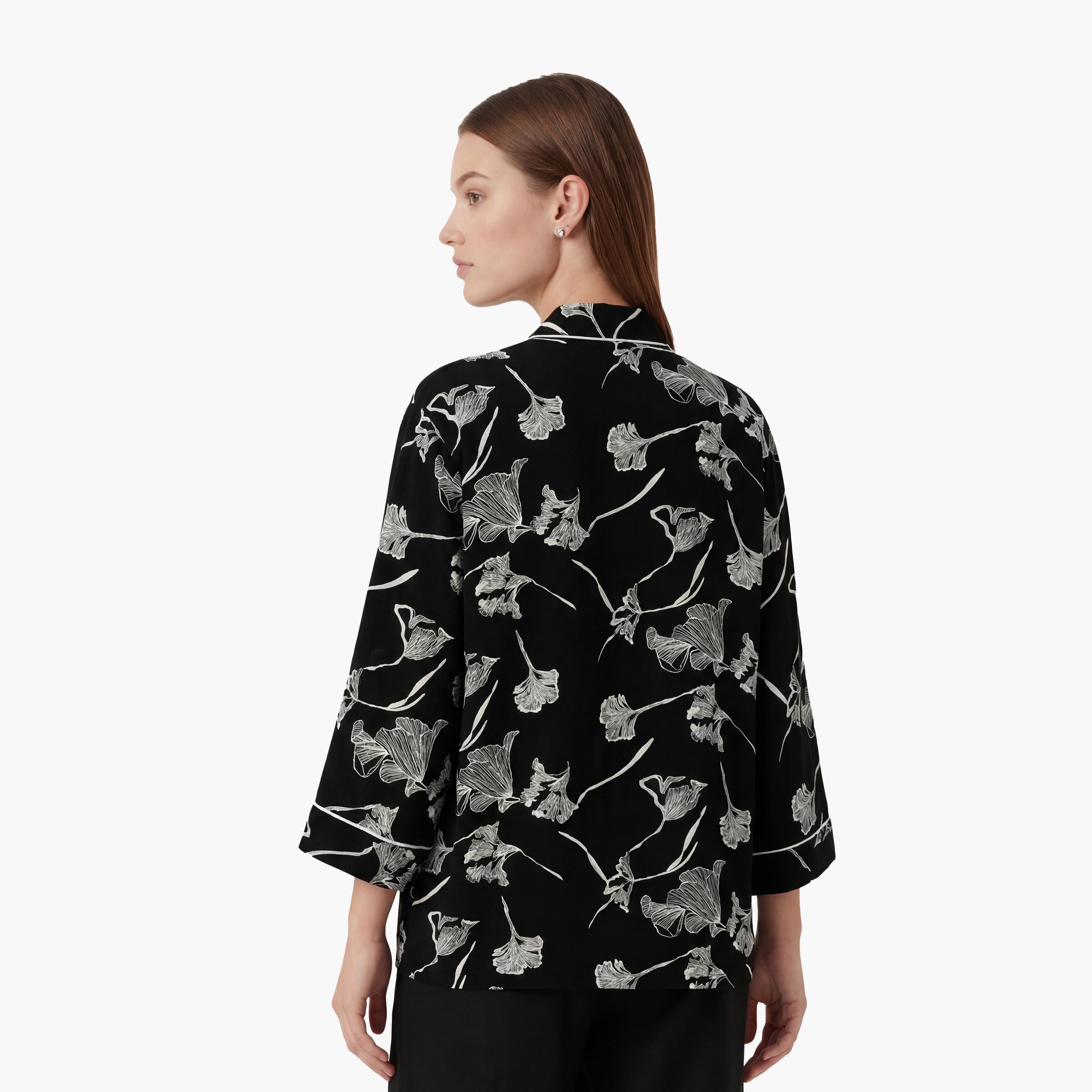KOTON Black Floral Print Shawl Neck Women's Kimono-women-clothing-shirtsandblouses-blouses-image-4