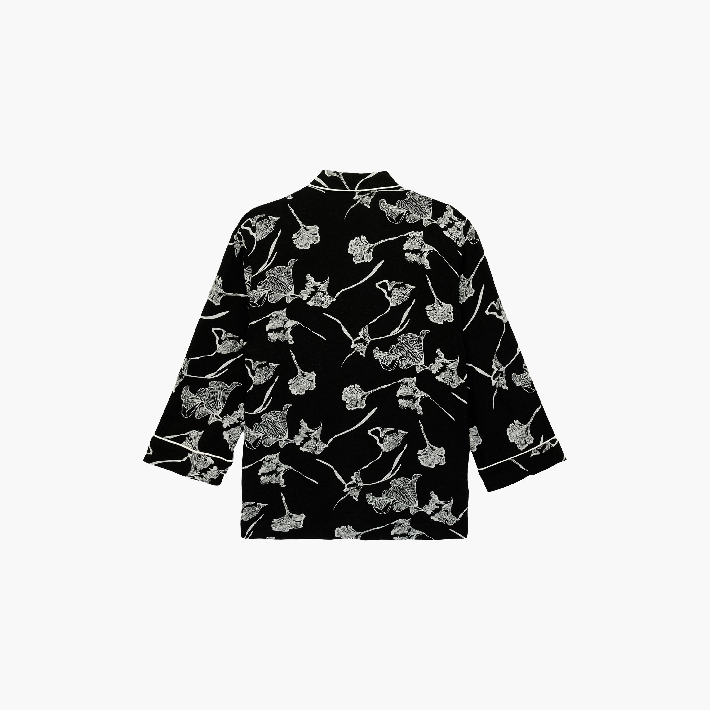 KOTON Black Floral Print Shawl Neck Women's Kimono-women-clothing-shirtsandblouses-blouses-image-7