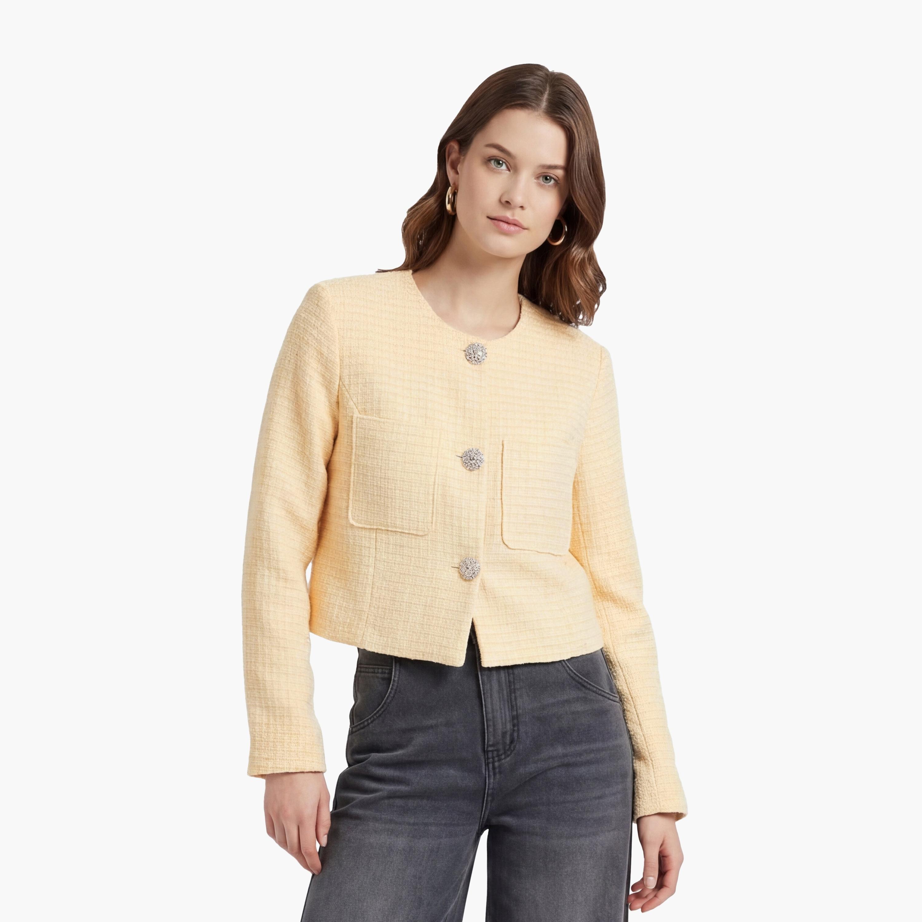 KOTON Yellow Textured Women's Jacket-women-winterwear-coatsandjackets-jackets-image-1