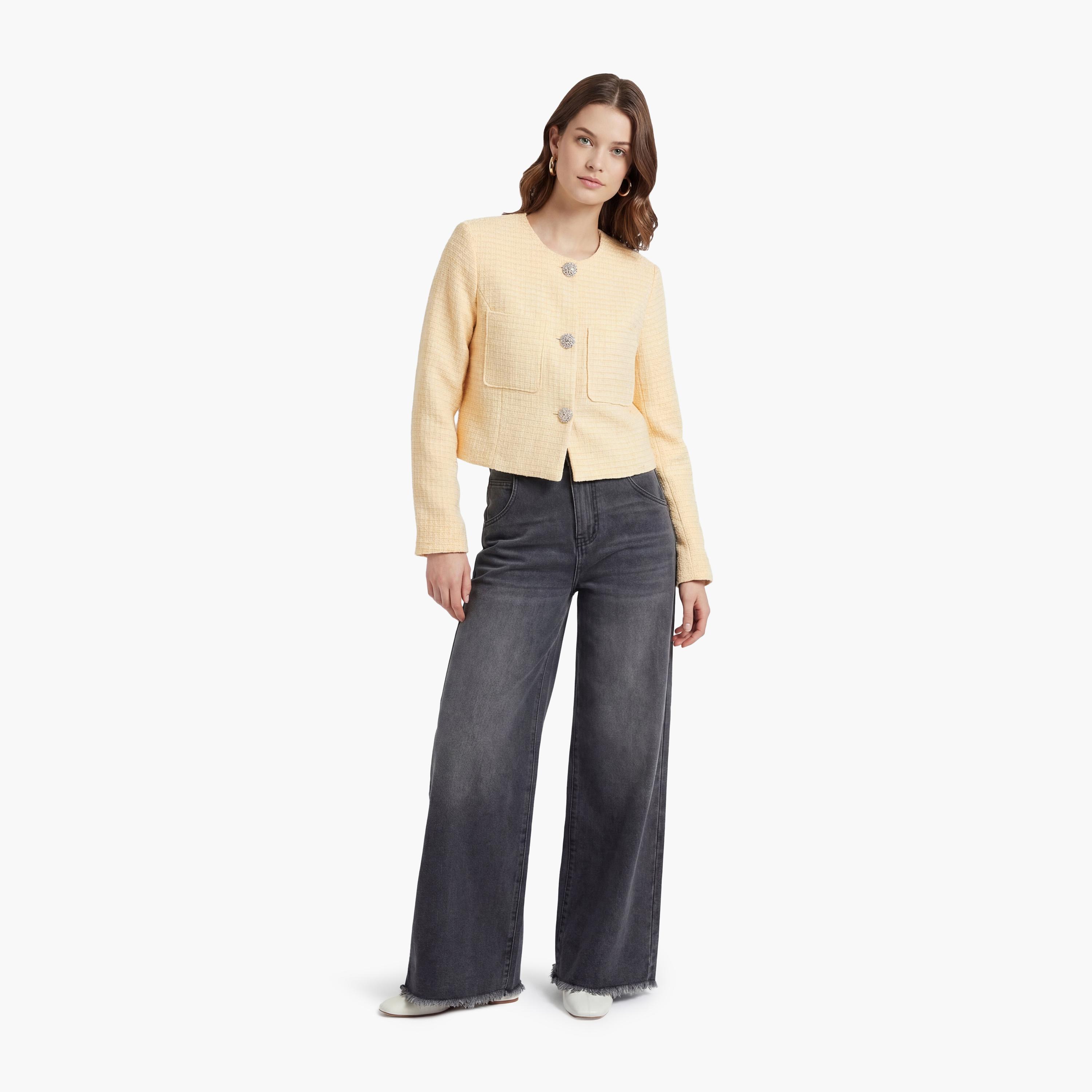 KOTON Yellow Textured Women's Jacket-women-winterwear-coatsandjackets-jackets-image-2
