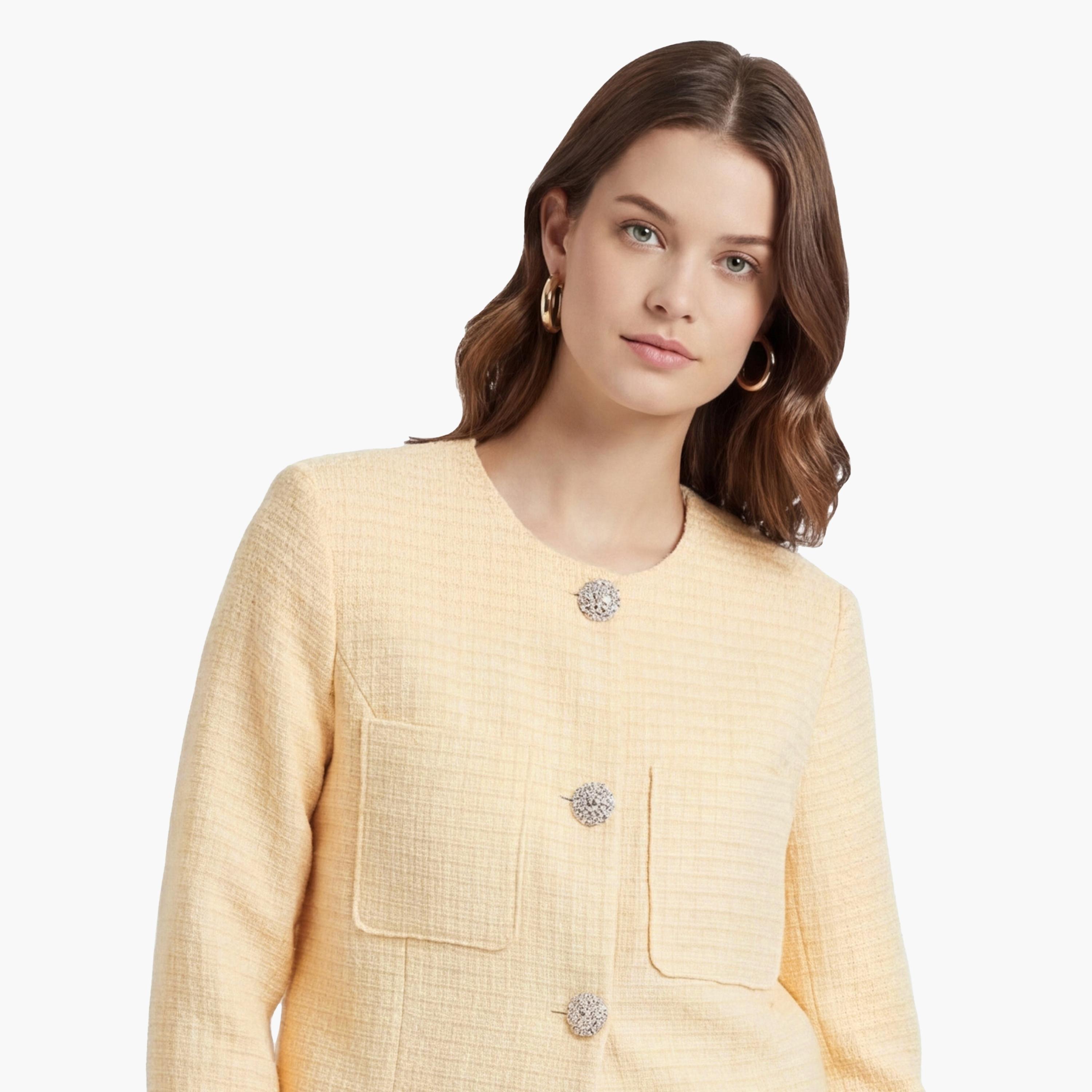 KOTON Yellow Textured Women's Jacket-women-winterwear-coatsandjackets-jackets-image-5