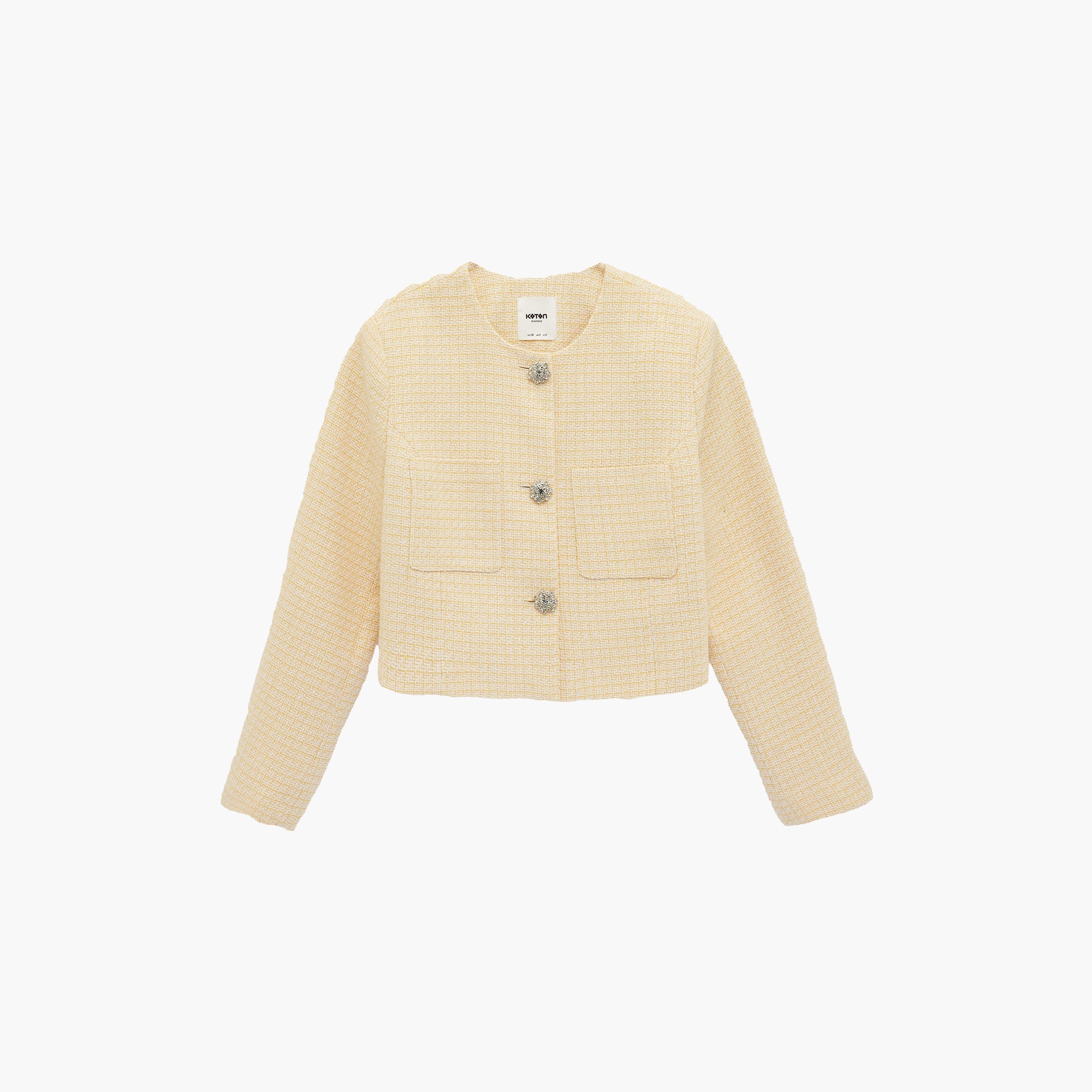KOTON Yellow Textured Women's Jacket-women-winterwear-coatsandjackets-jackets-image-6