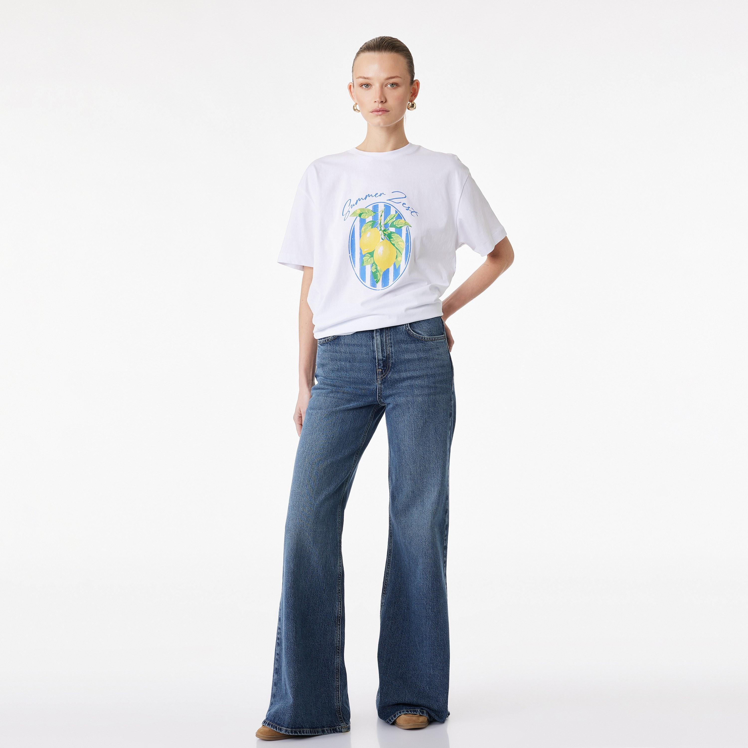 KOTON White Graphic Lemon Print Cotton Women's T-Shirt-women-clothing-tshirts-image-2