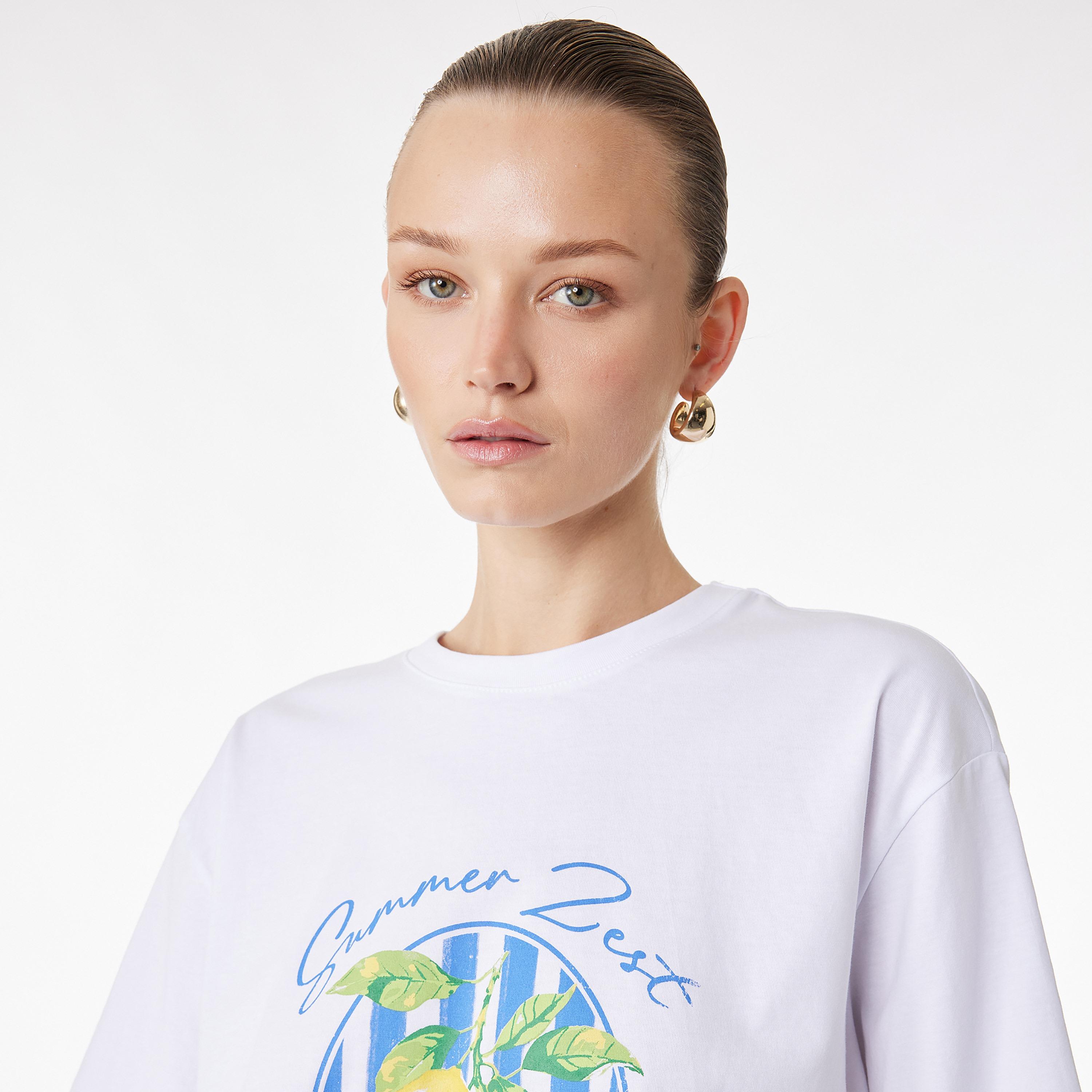 KOTON White Graphic Lemon Print Cotton Women's T-Shirt-women-clothing-tshirts-image-3