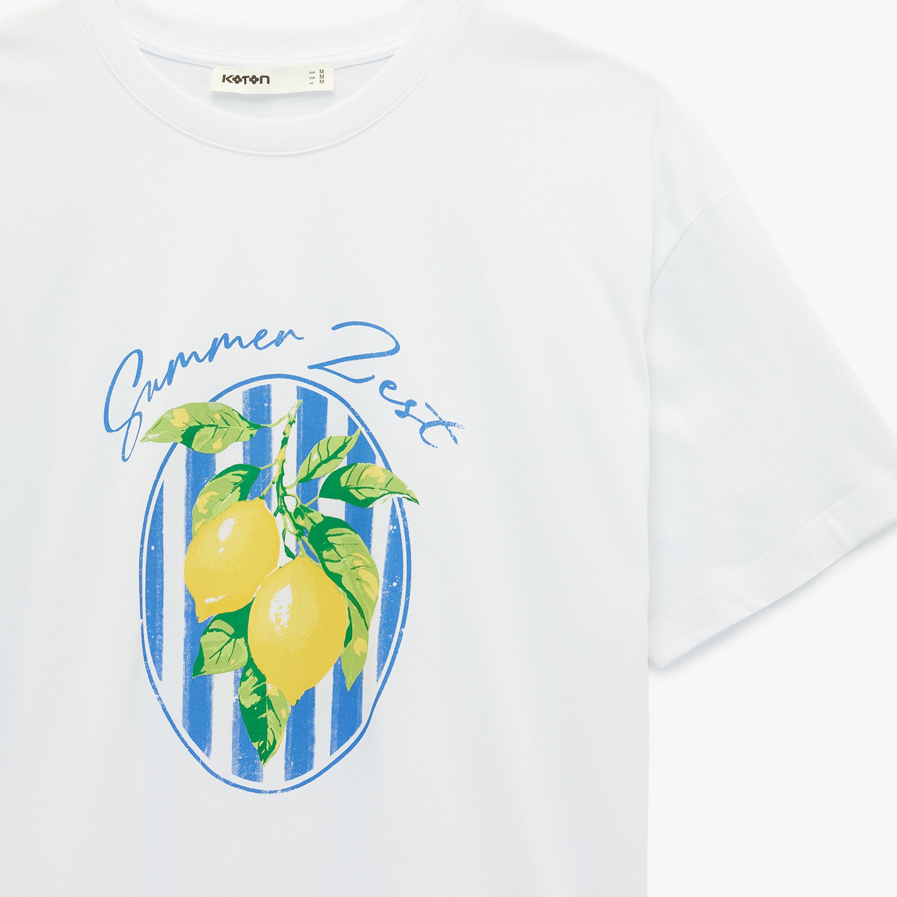 KOTON White Graphic Lemon Print Cotton Women's T-Shirt-women-clothing-tshirts-image-6