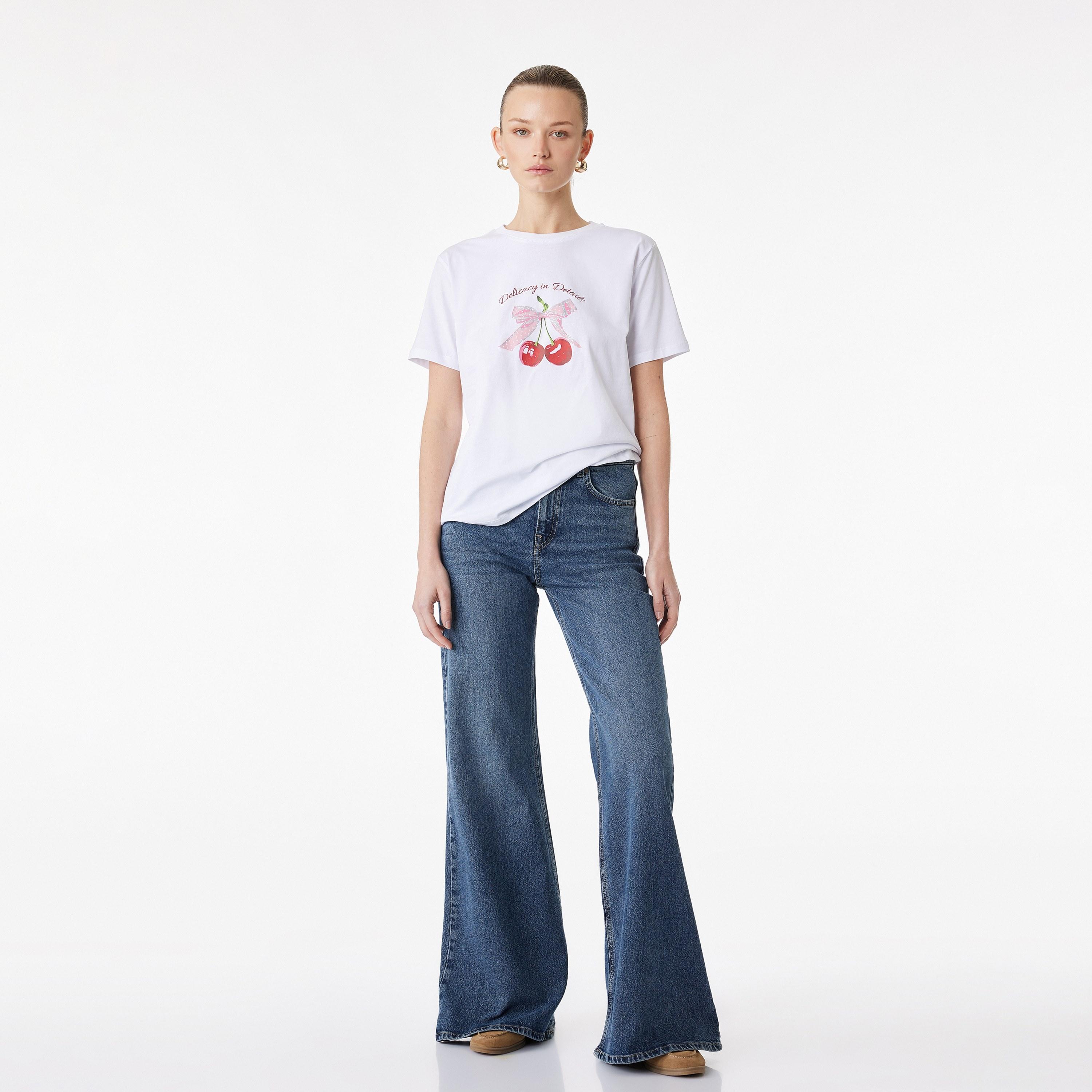 KOTON White Graphic Cherry Cotton Women's T-Shirt-women-clothing-tshirts-image-2
