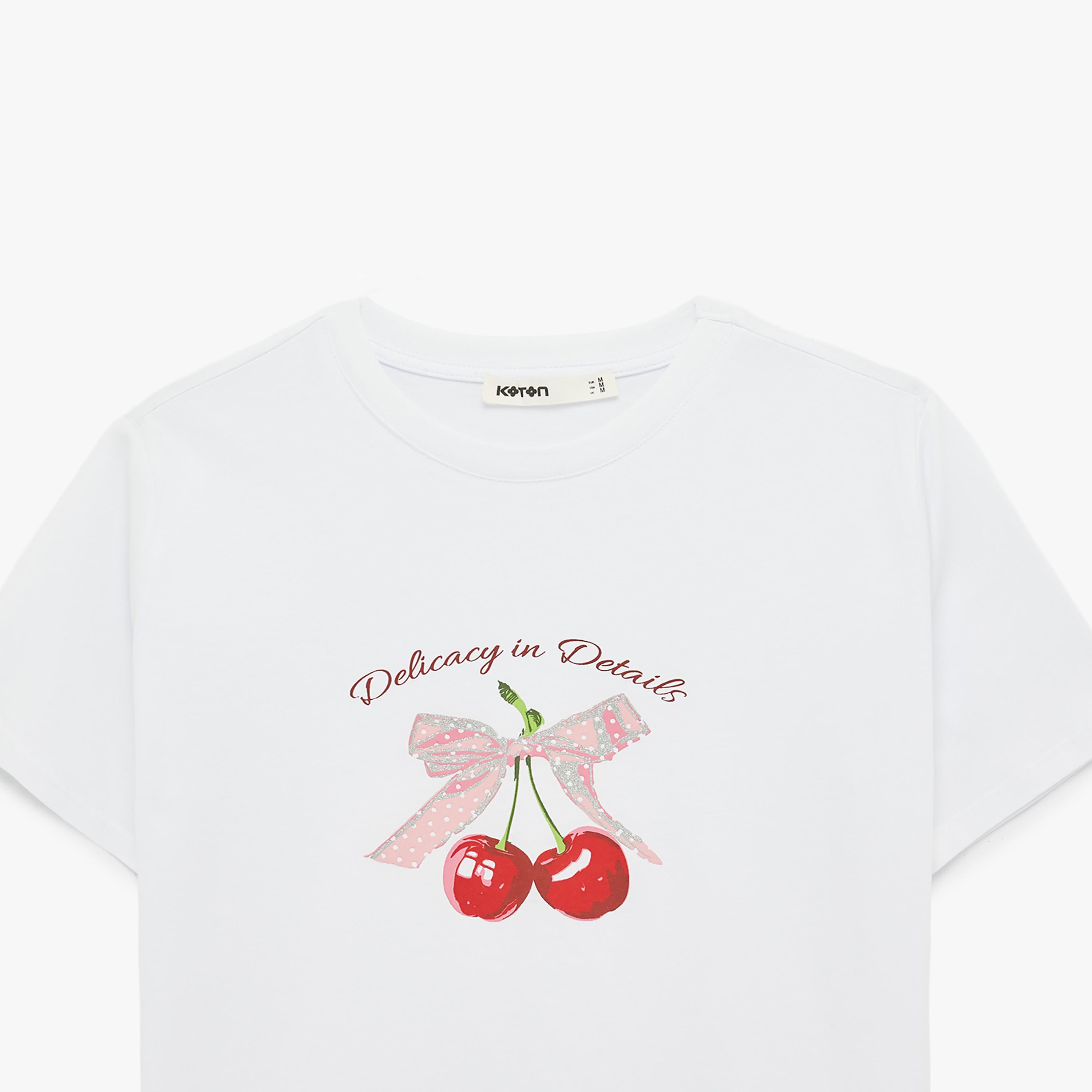 KOTON White Graphic Cherry Cotton Women's T-Shirt-women-clothing-tshirts-image-6
