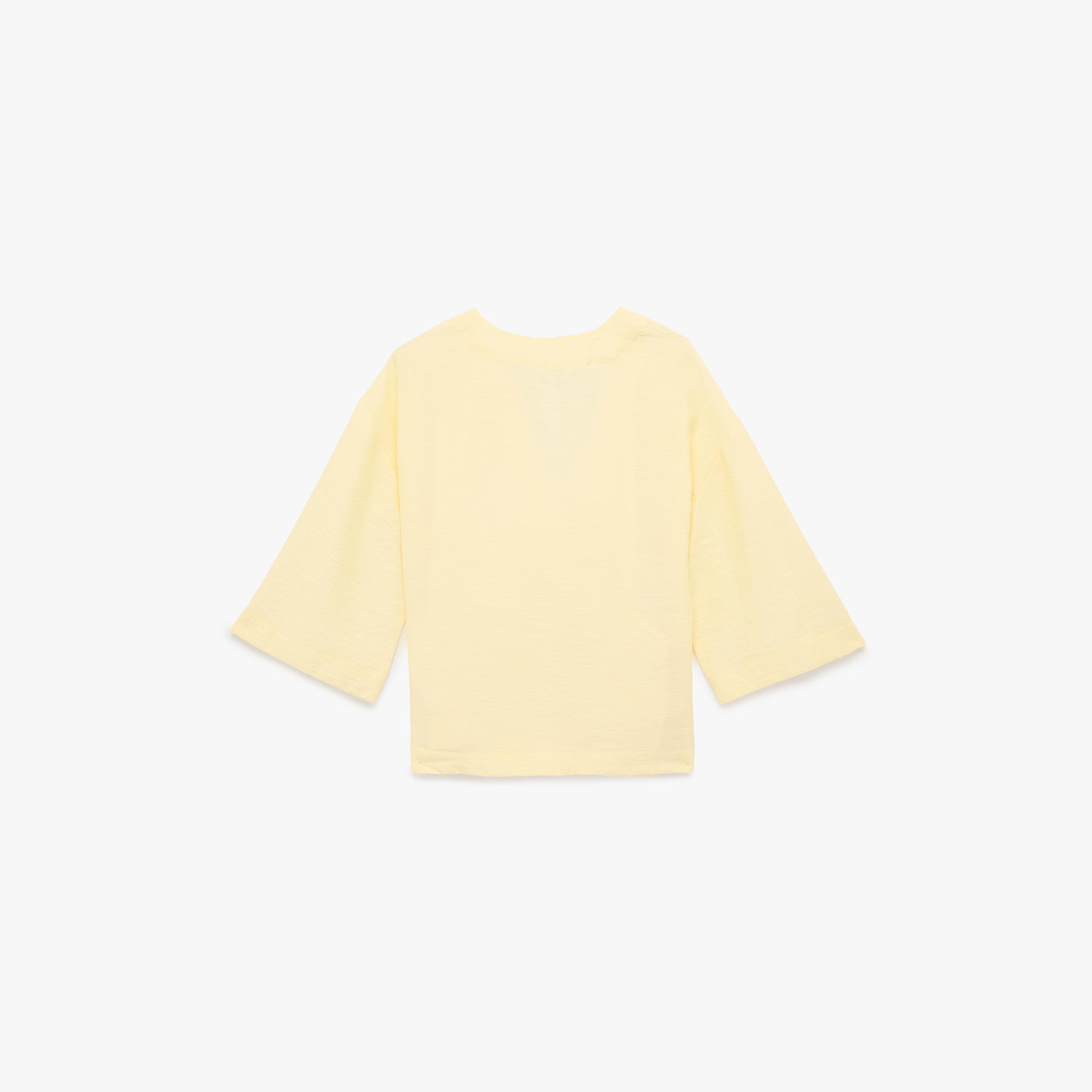 KOTON Yellow Textured Surplice Neck Women's Kimono-women-clothing-shirtsandblouses-blouses-image-4