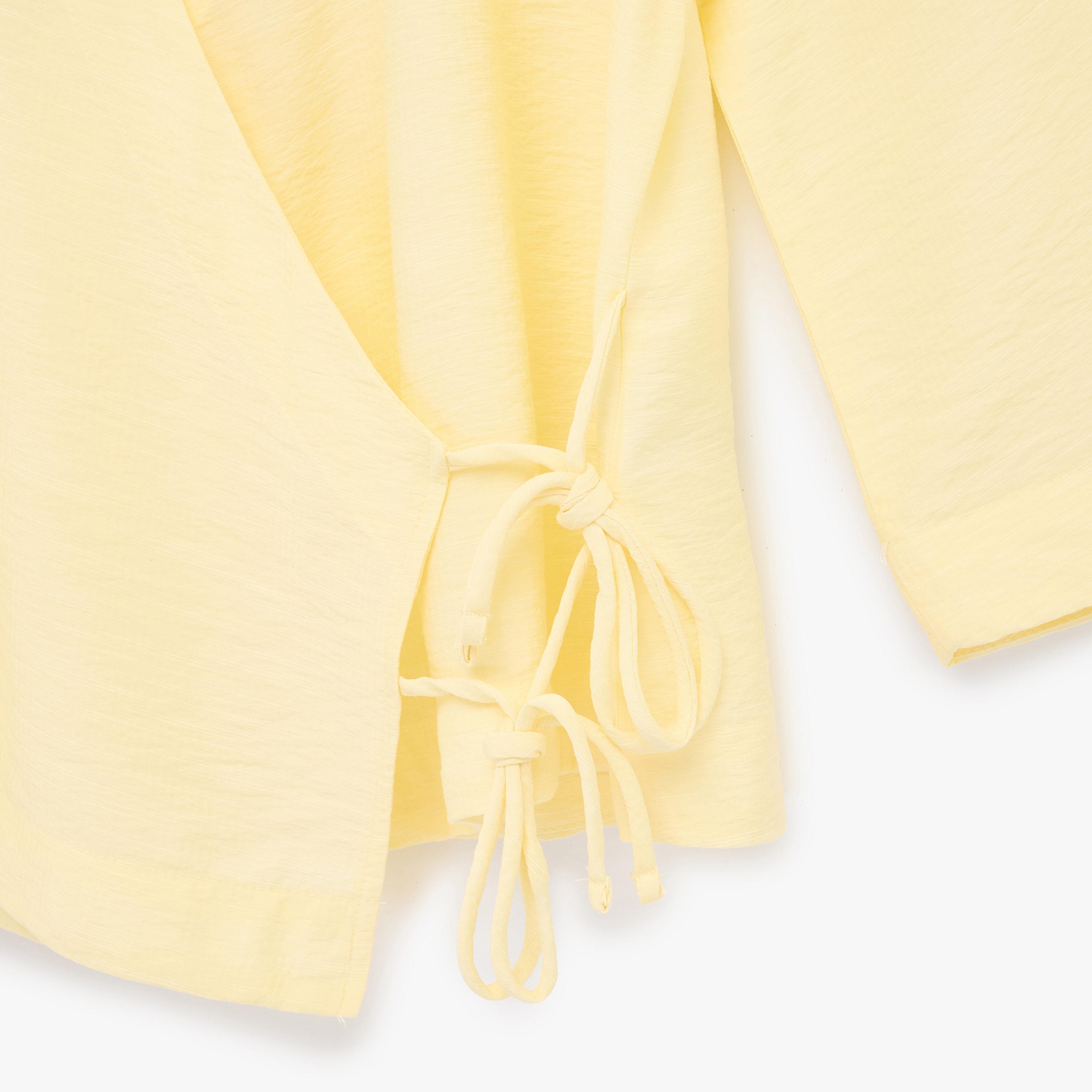 KOTON Yellow Textured Surplice Neck Women's Kimono-women-clothing-shirtsandblouses-blouses-image-5