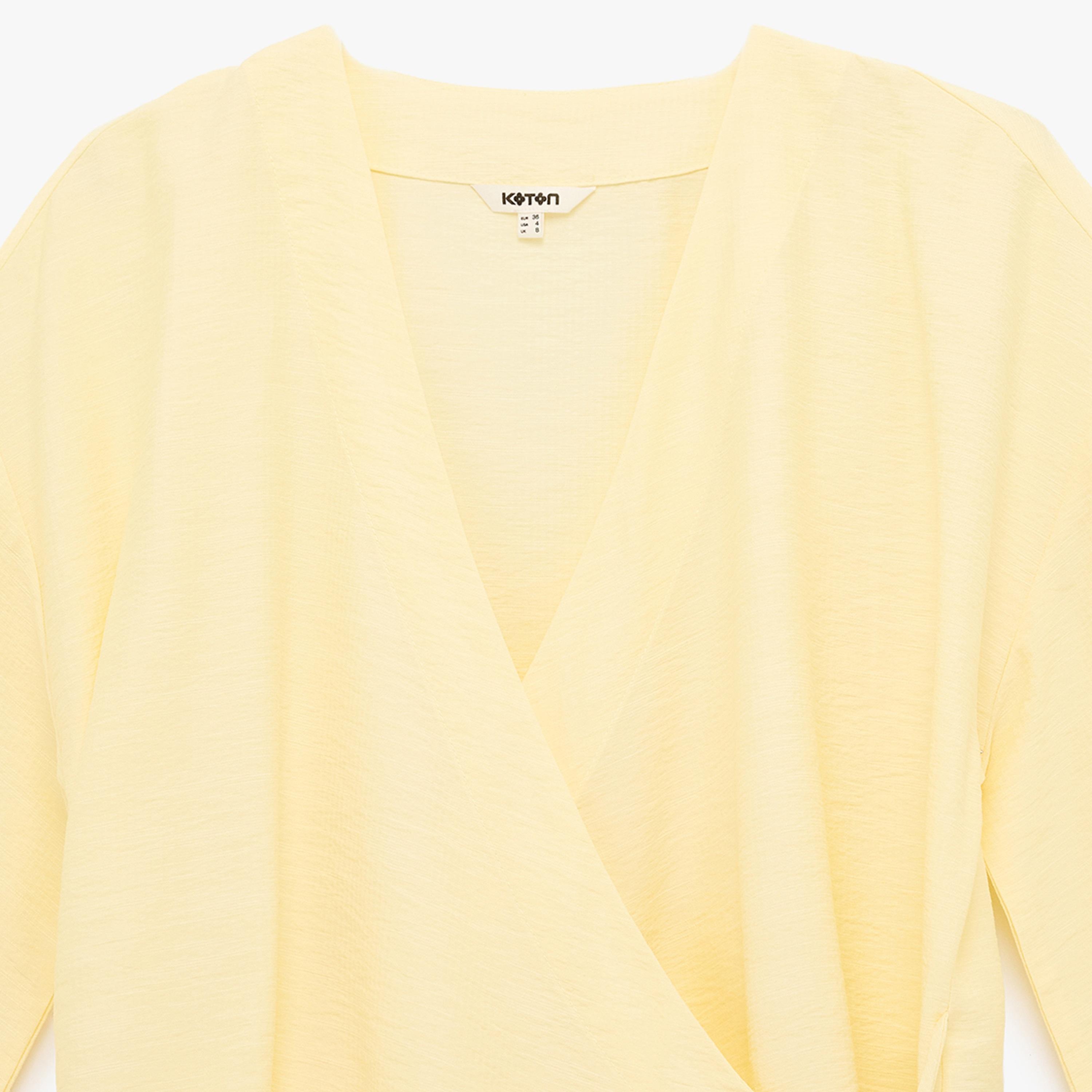 KOTON Yellow Textured Surplice Neck Women's Kimono-women-clothing-shirtsandblouses-blouses-image-6