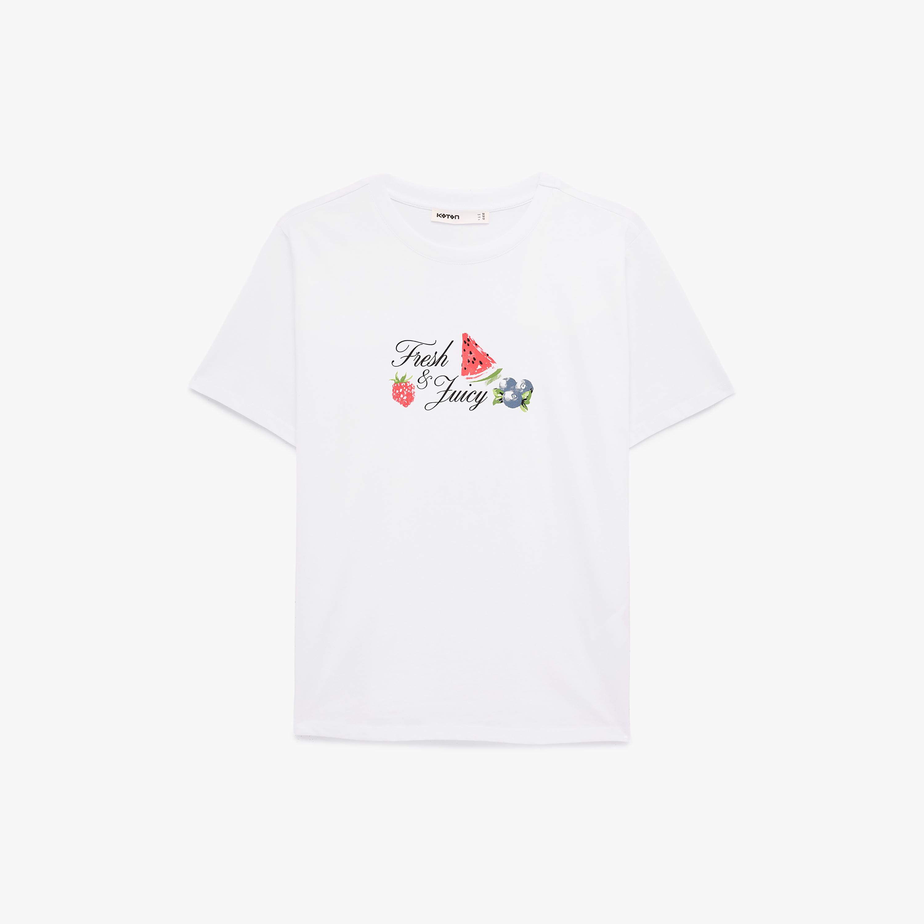 KOTON White Graphic Watermelon & Strawberry Cotton Women's T-Shirt-women-clothing-tshirts-image-3