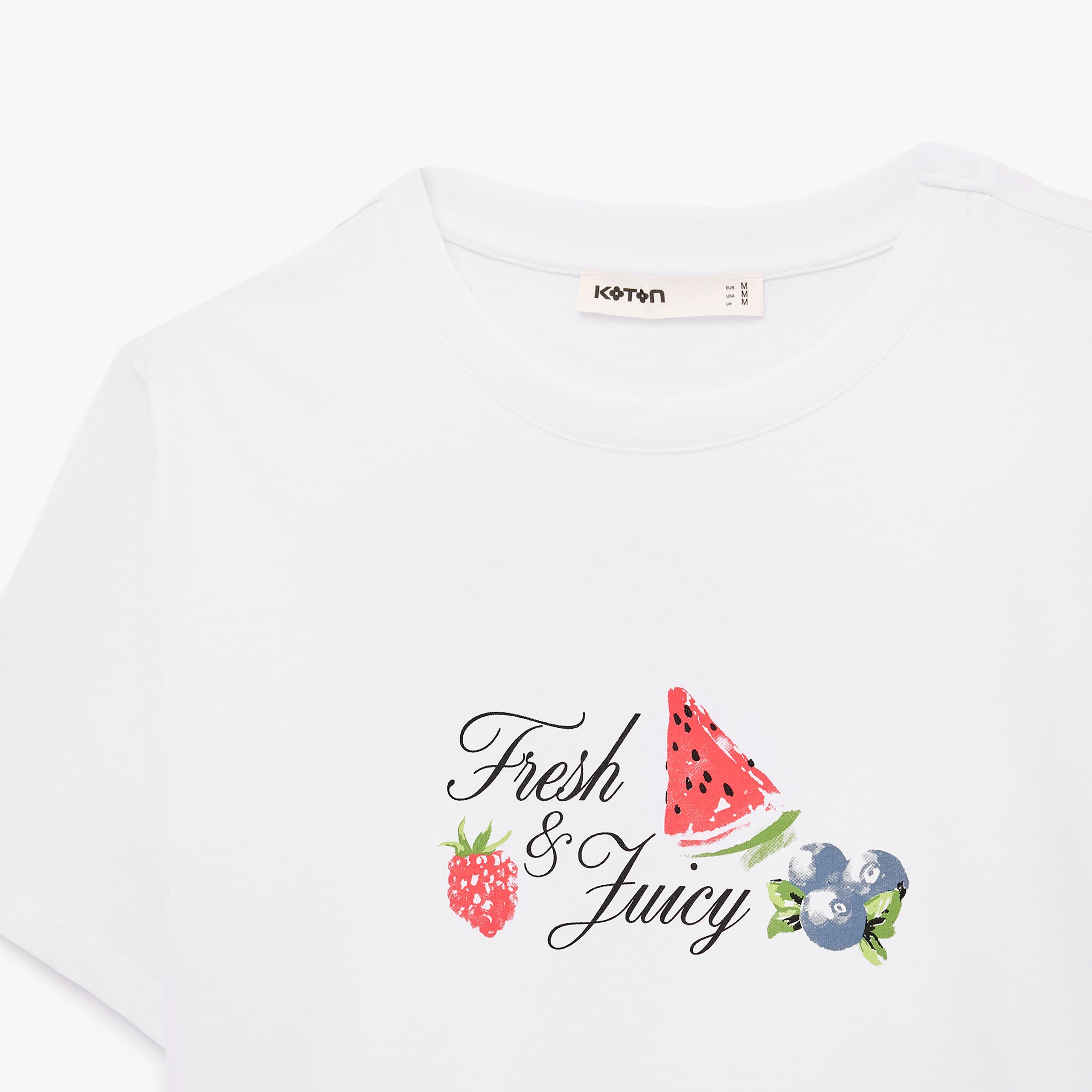 KOTON White Graphic Watermelon & Strawberry Cotton Women's T-Shirt-women-clothing-tshirts-image-5