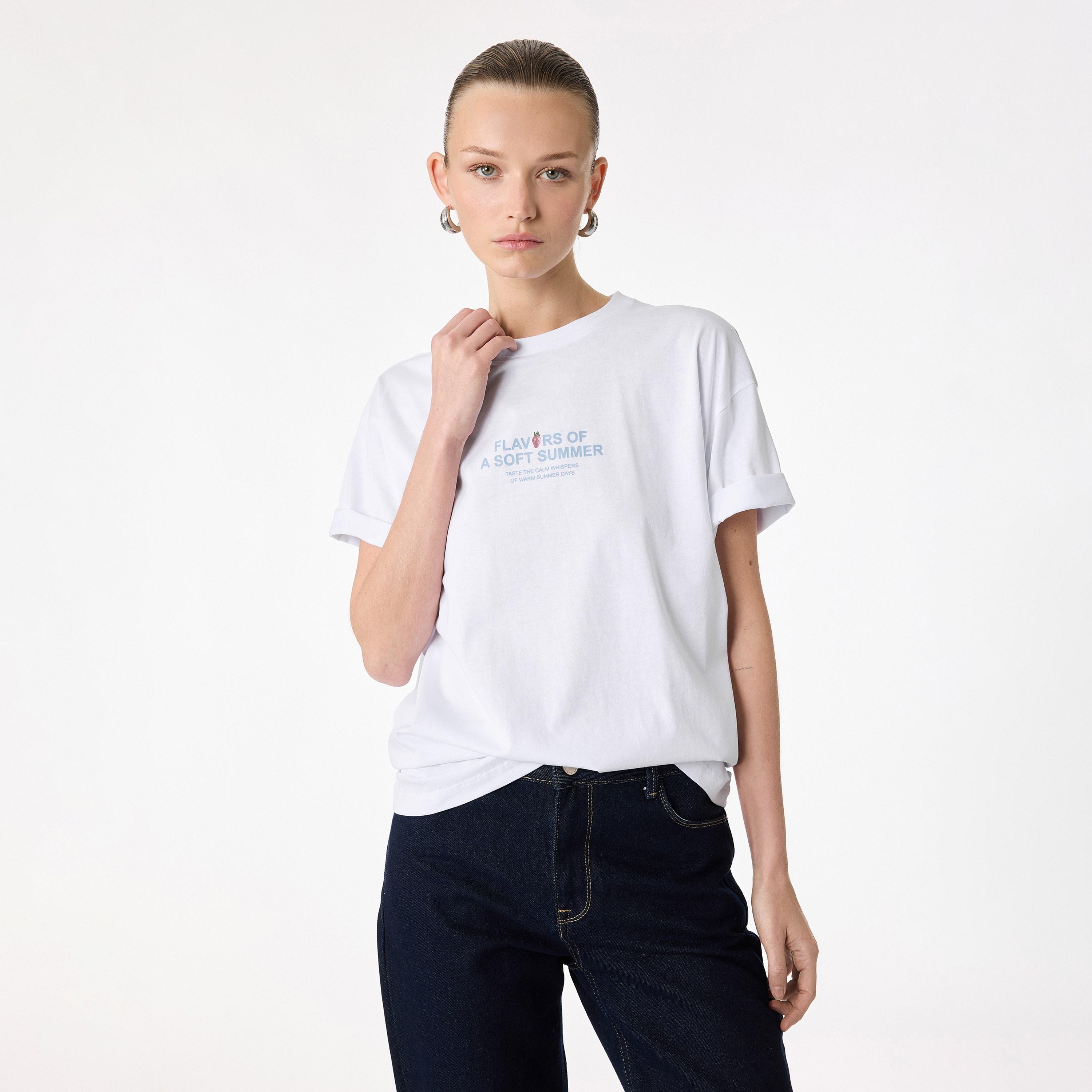KOTON White Graphic Strawberry Print Cotton Women's T-Shirt-women-clothing-tshirts-image-1