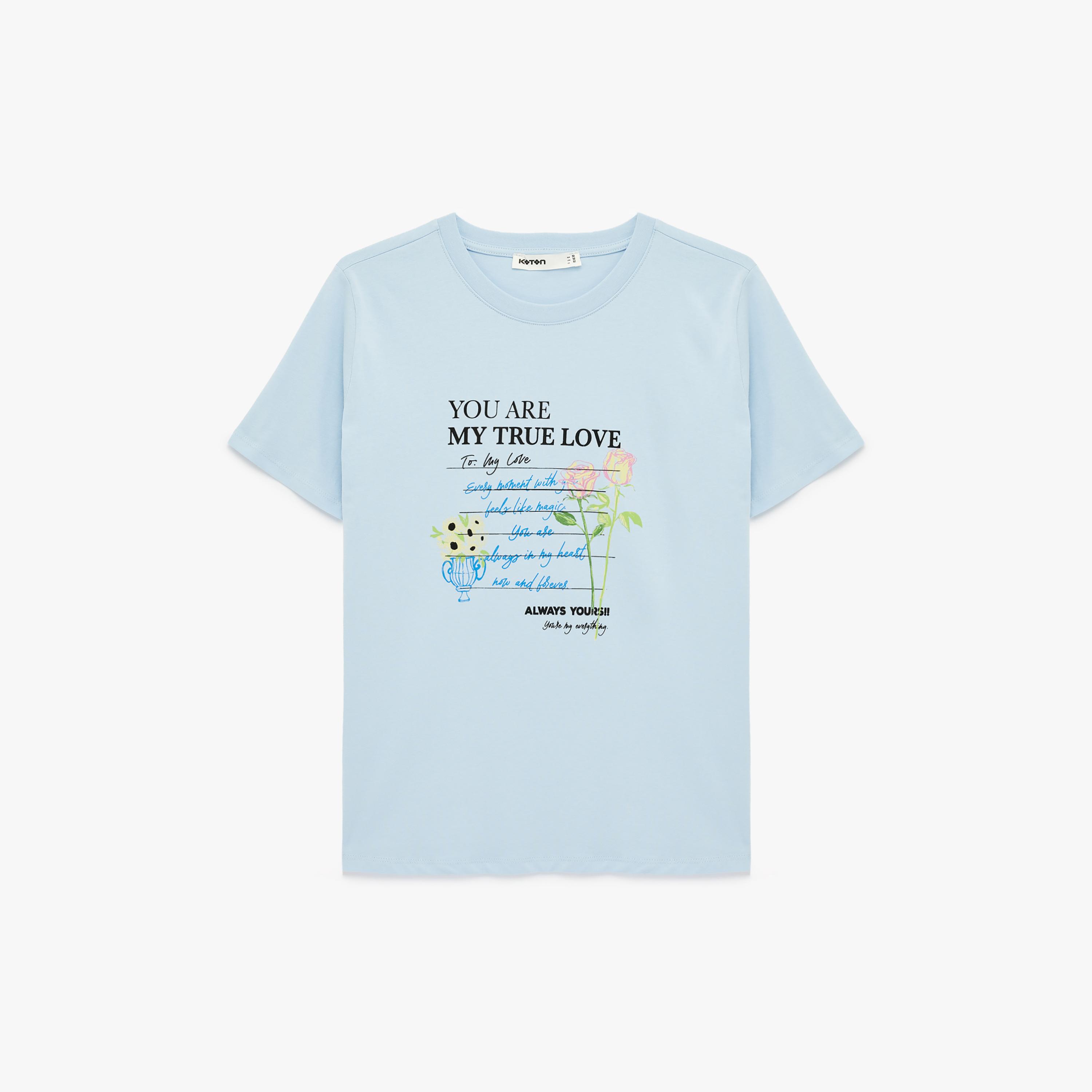 تيشيرت قطني نسائي بطبعة "غرافيك" الزهور بلون أزرق فاتح من كوتون-women-clothing-tshirts-image-3