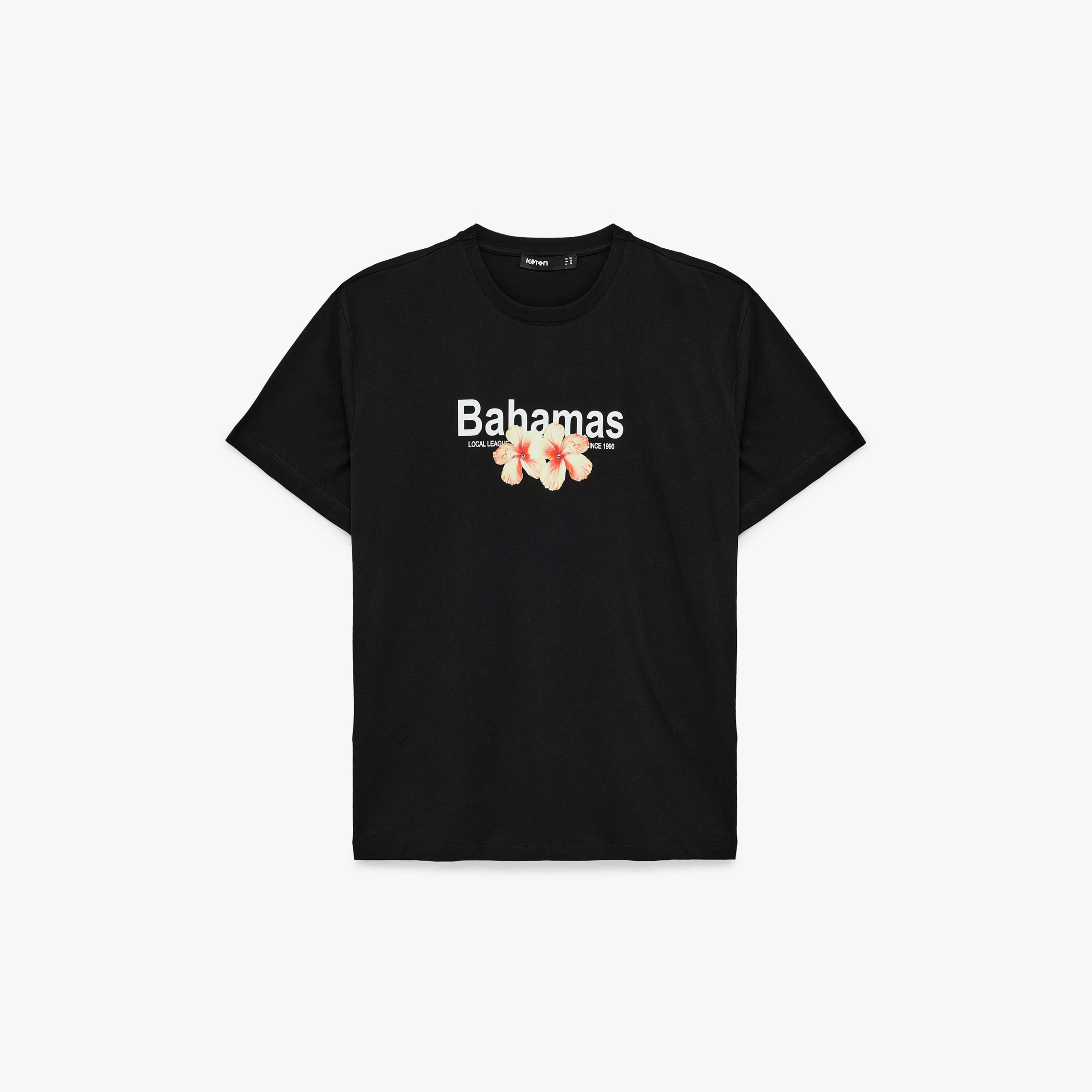 تيشيرت قطني نسائي بأكمام "دروب شولدر" وطبعة "غرافيك" الزهور بلون أسود من كوتون-women-clothing-tshirts-image-3