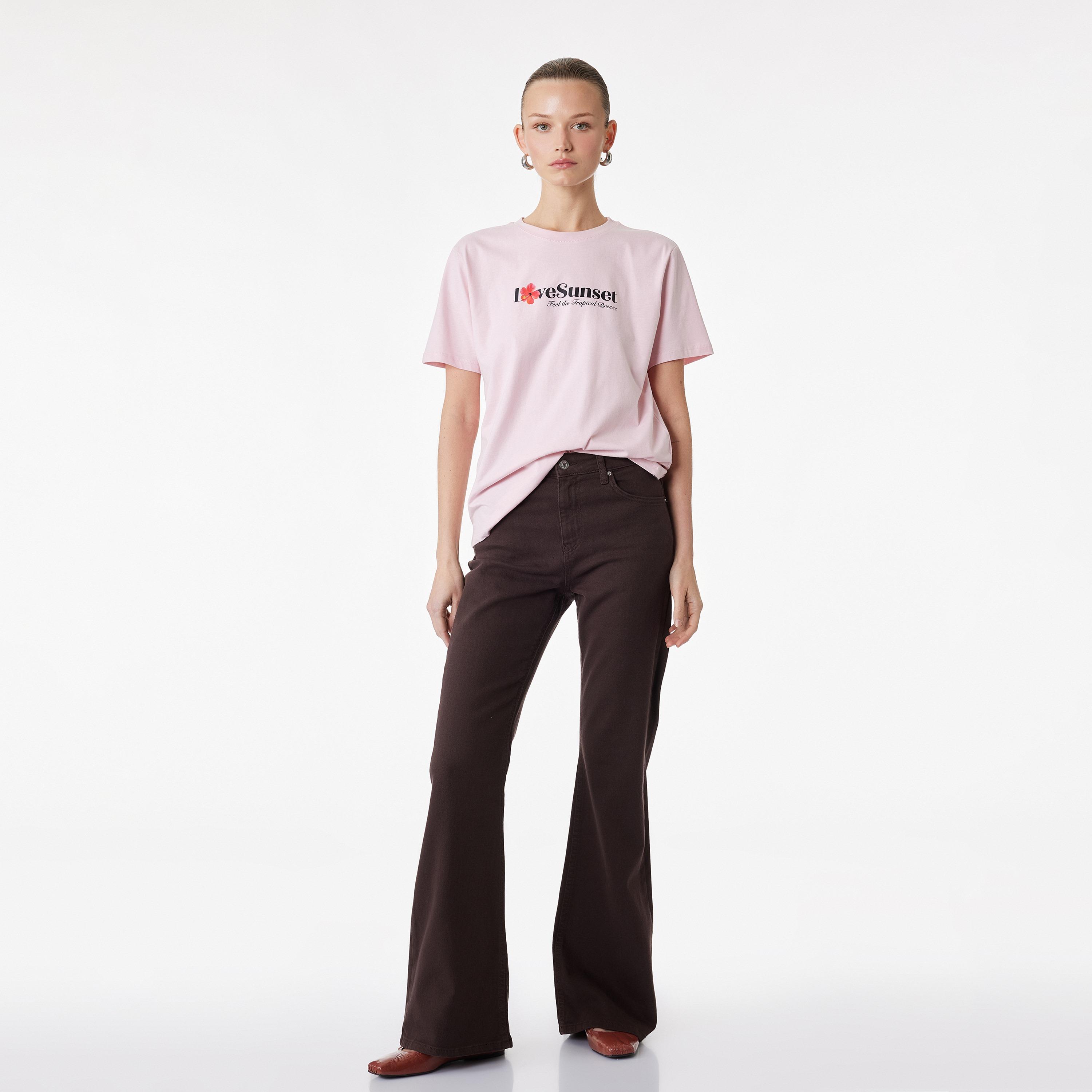 KOTON Pink Graphic Floral Print Cotton Women's T-Shirt-women-clothing-tshirts-image-2