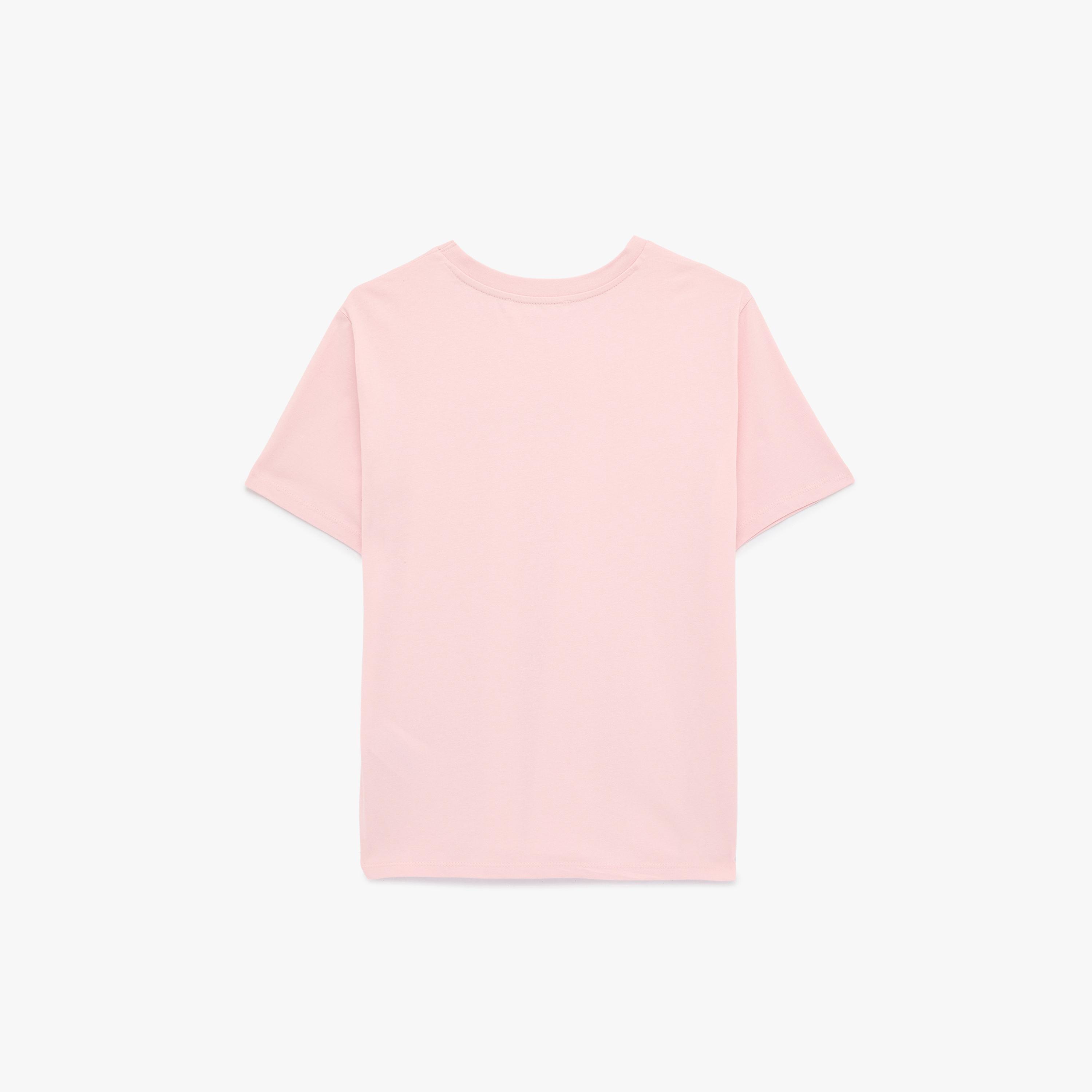 KOTON Pink Graphic Floral Print Cotton Women's T-Shirt-women-clothing-tshirts-image-4