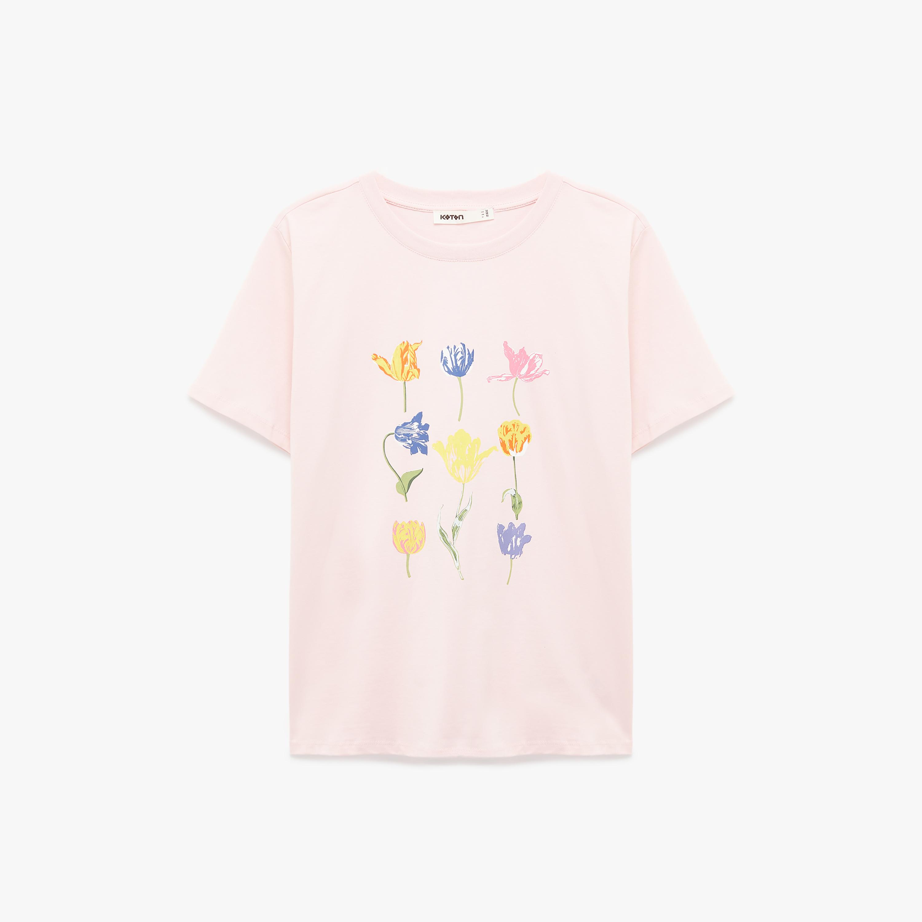 تيشيرت قطني نسائي بطبعة "غرافيك" الزهور بلون وردي من كوتون-women-clothing-tshirts-image-3