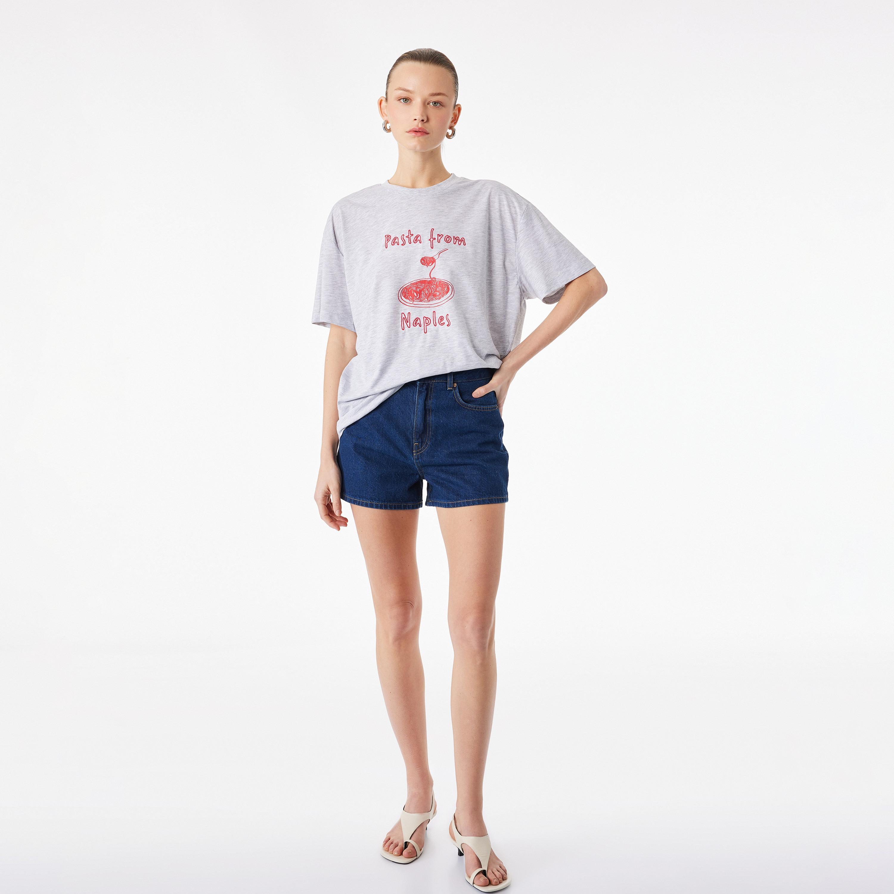 KOTON Grey Graphic Embroidered Women's T-Shirt-women-clothing-tshirts-image-2