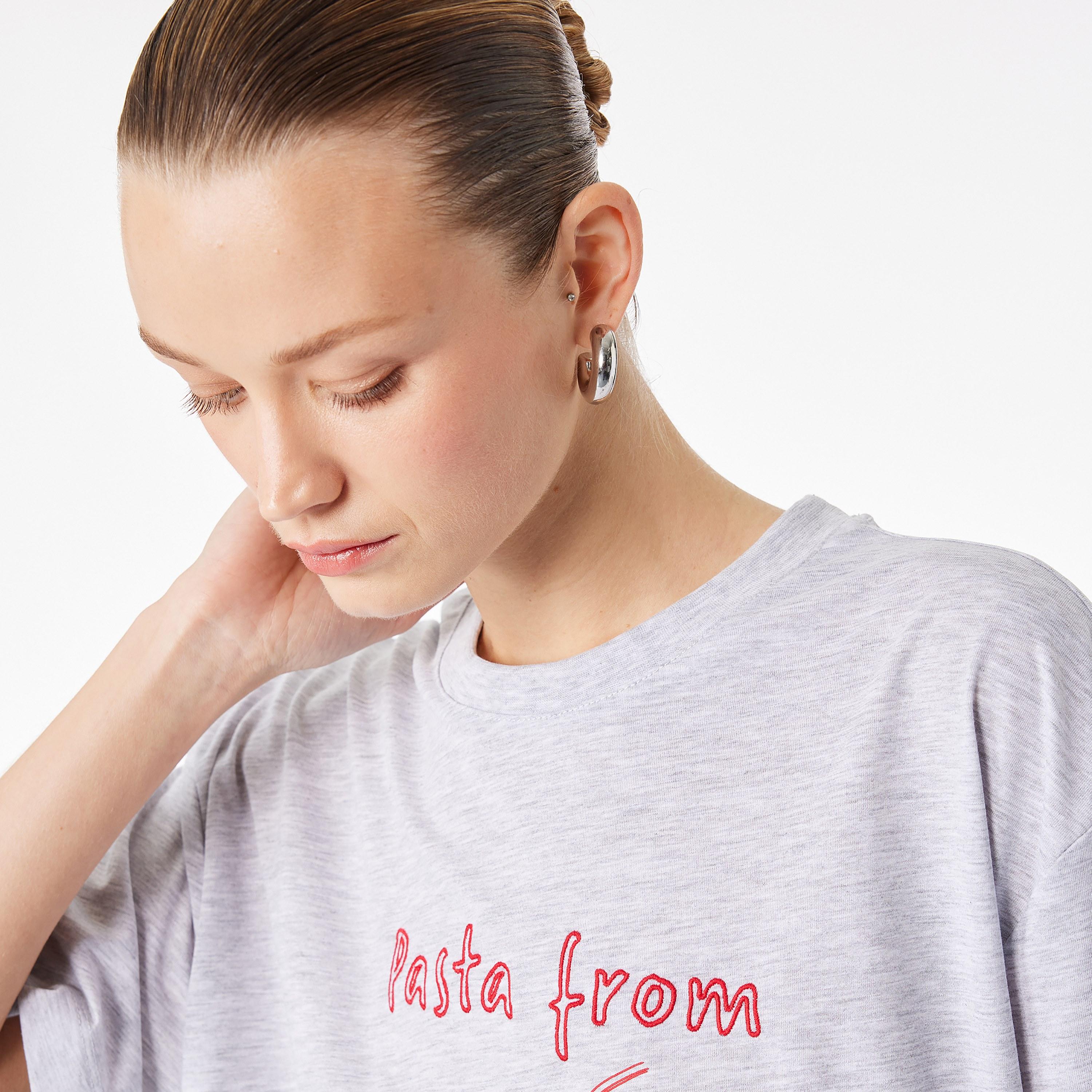 KOTON Grey Graphic Embroidered Women's T-Shirt-women-clothing-tshirts-image-3