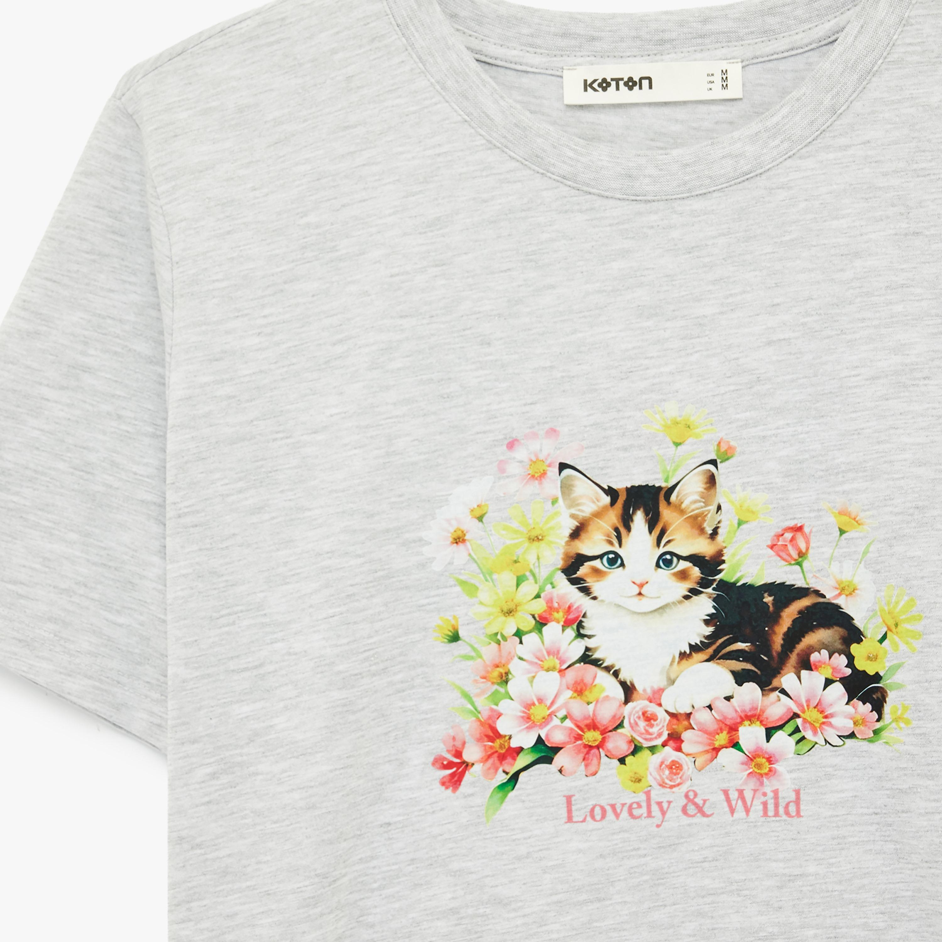 KOTON Grey Graphic Cat Women's T-Shirt-women-clothing-tshirts-image-5