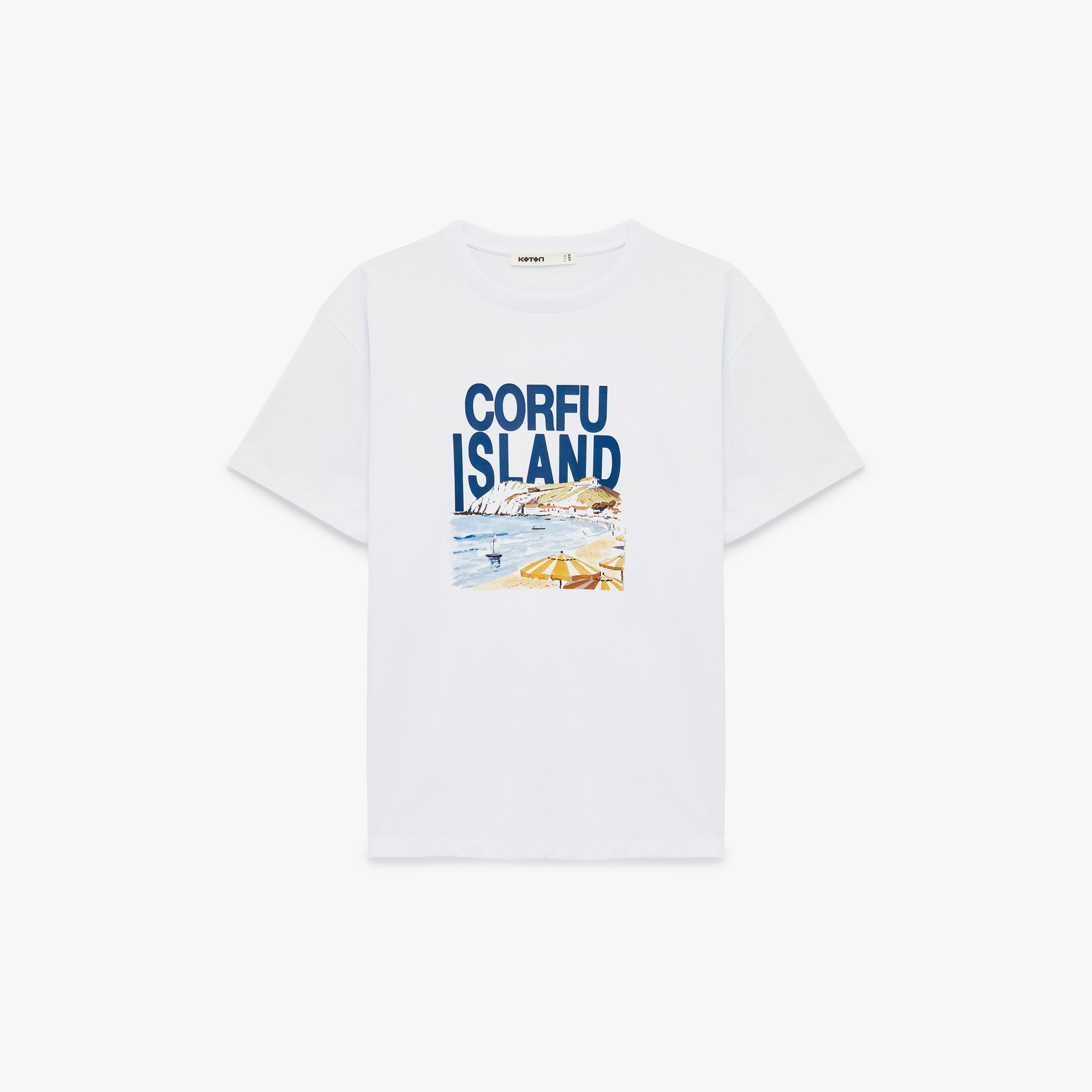 KOTON White Graphic Landscape Print Cotton Women's T-Shirt-women-clothing-tshirts-image-4