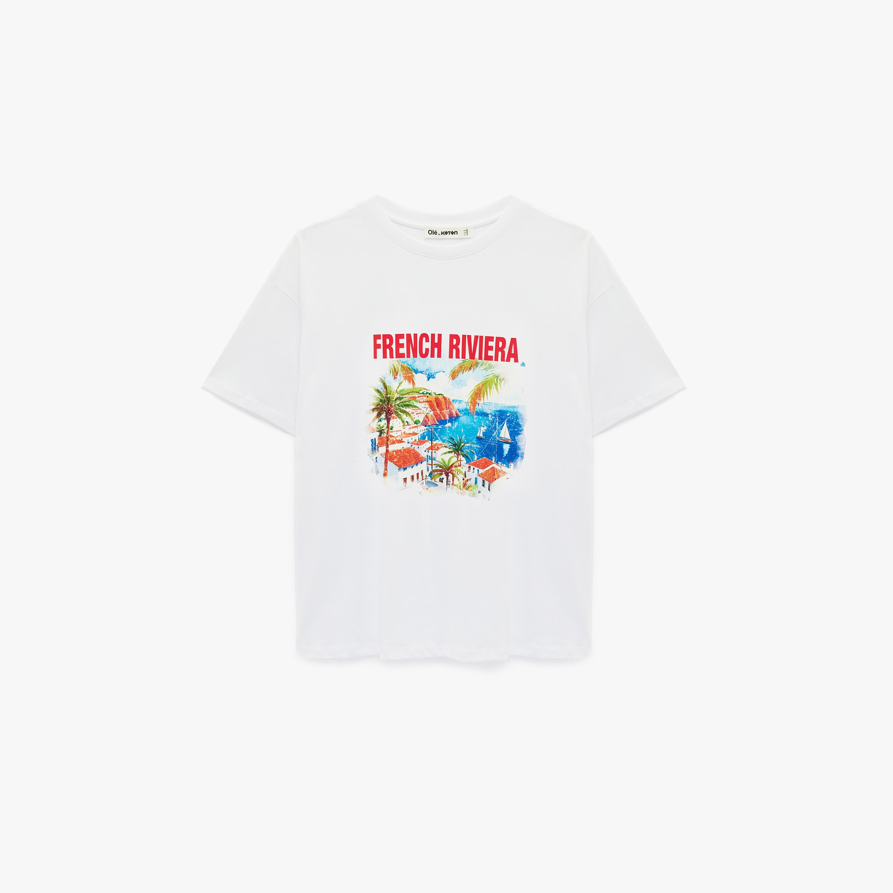 KOTON White Graphic Landscape Print Cotton Drop Shoulder Sleeves Women's T-Shirt-women-clothing-tshirts-image-3