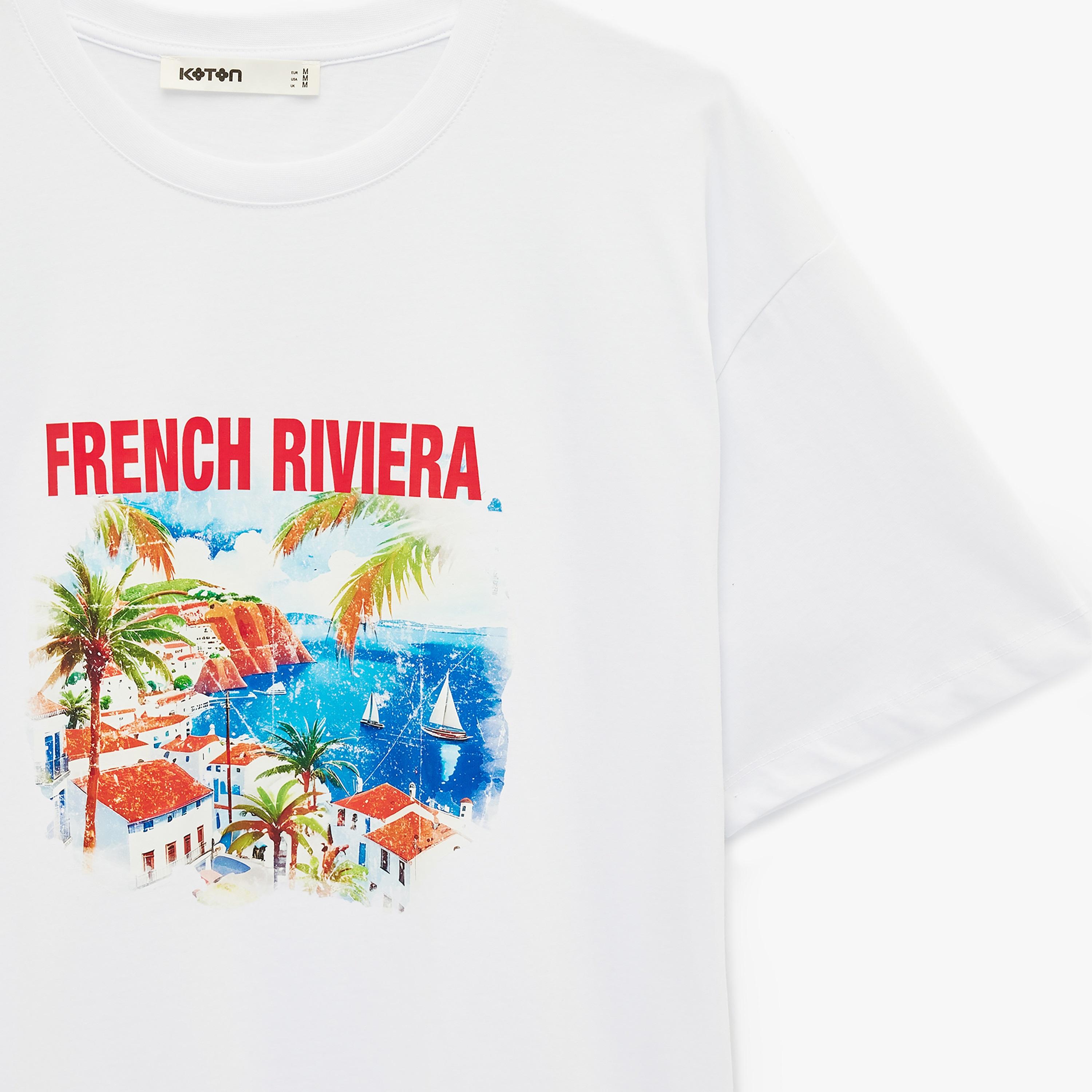 KOTON White Graphic Landscape Print Cotton Drop Shoulder Sleeves Women's T-Shirt-women-clothing-tshirts-image-5
