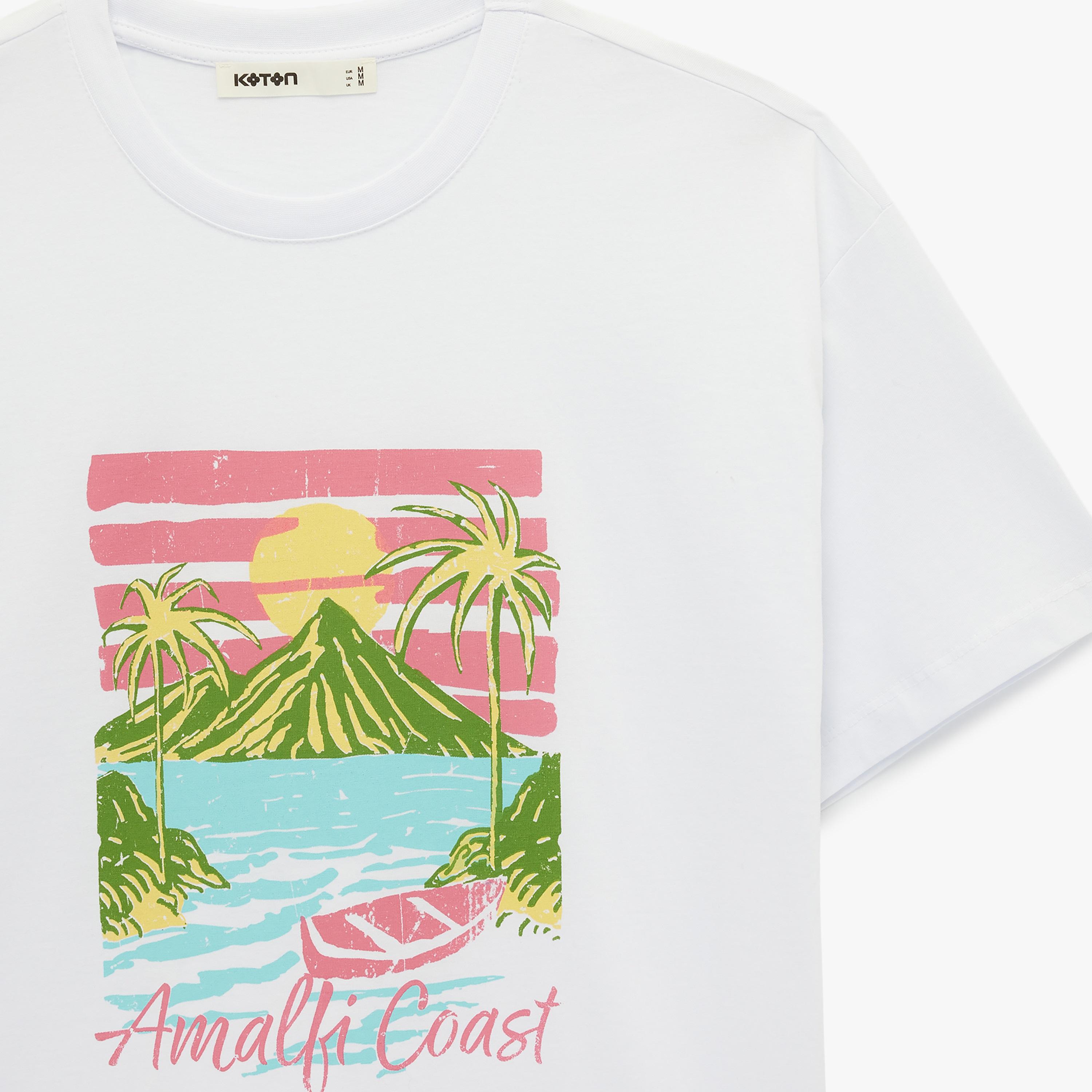 KOTON White Graphic Landscape Print Cotton Drop Shoulder Sleeves Women's T-Shirt-women-clothing-tshirts-image-5