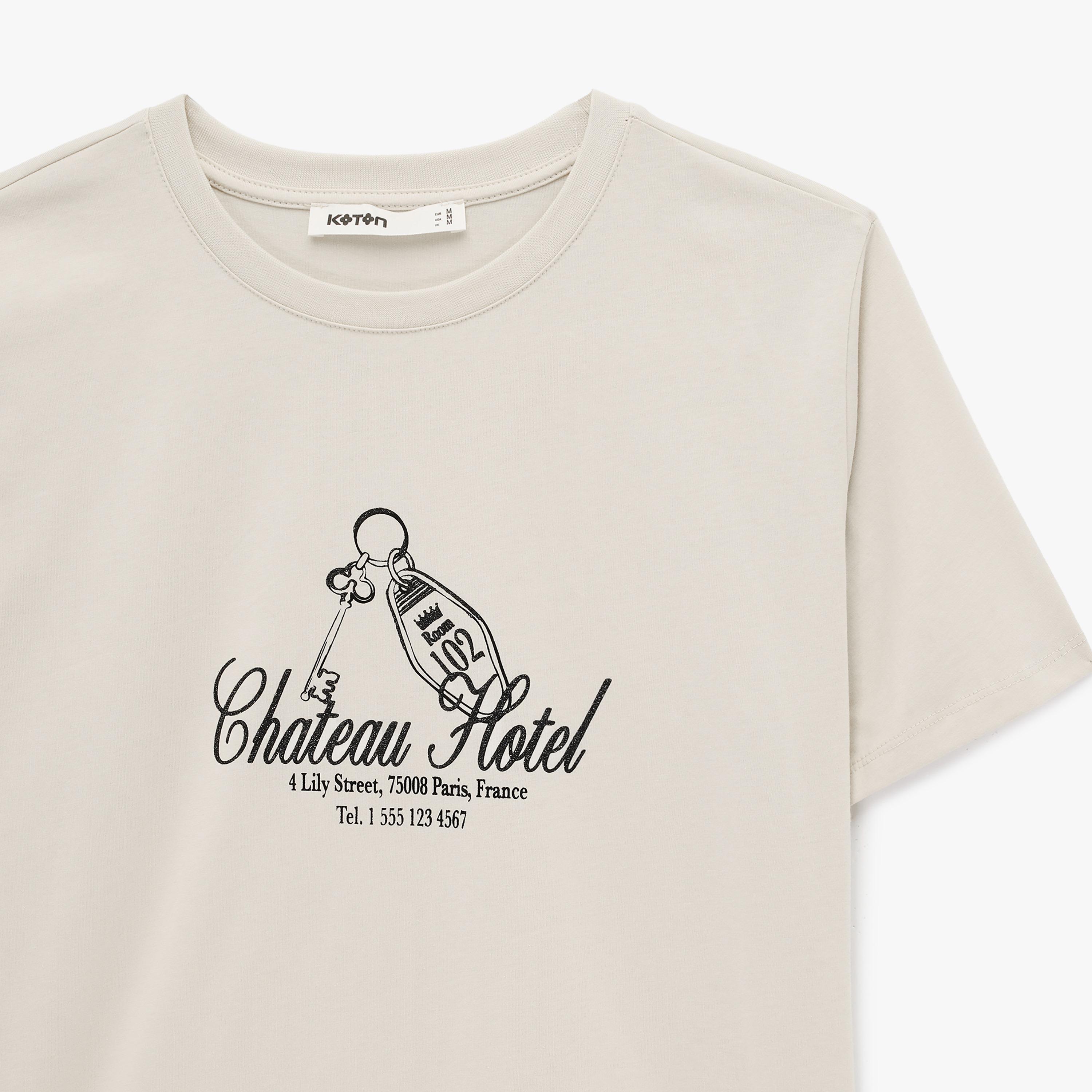 KOTON Beige Text-Print Cotton Women's T-Shirt-women-clothing-tshirts-image-5