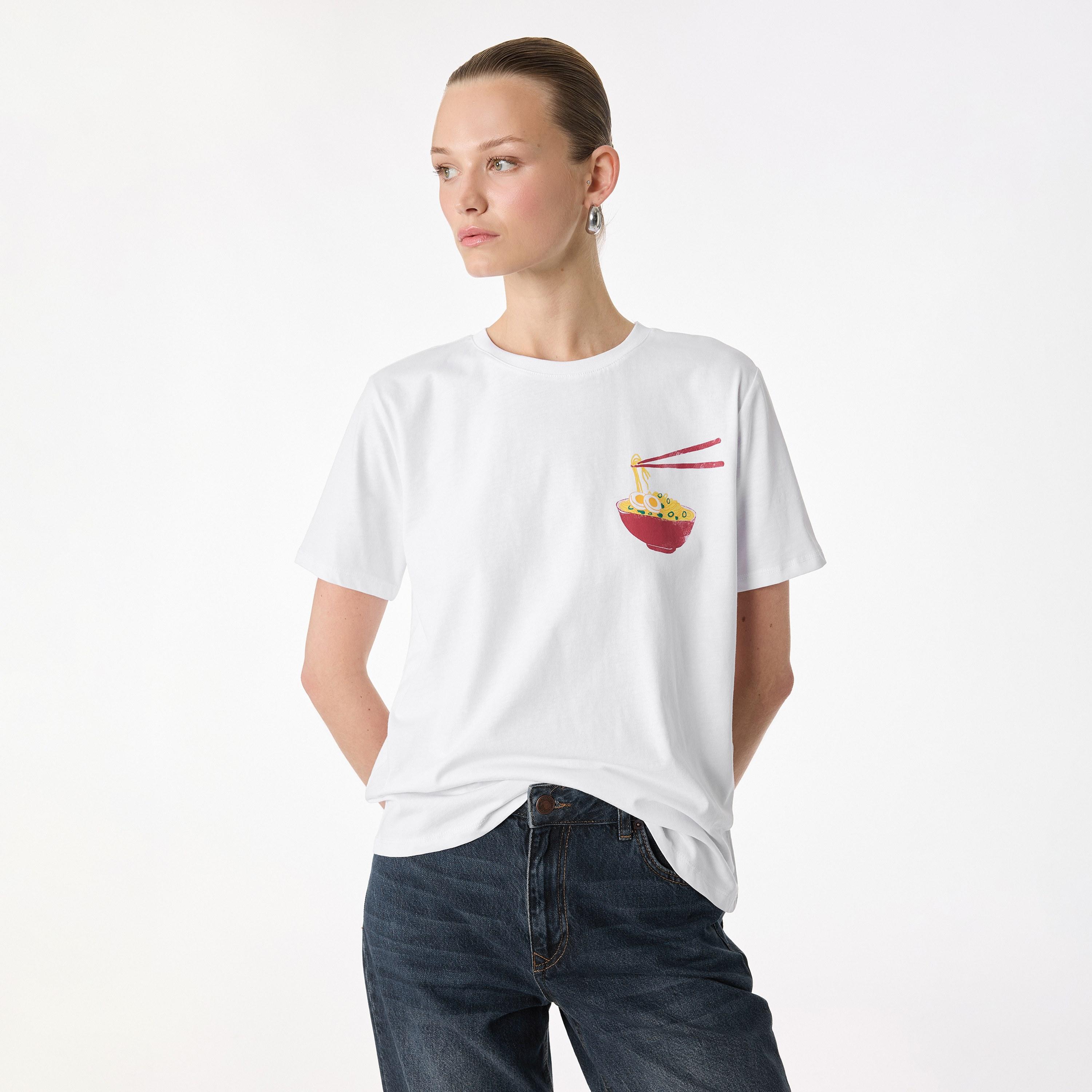 KOTON White Graphic Ramen Print Cotton Women's T-Shirt-women-clothing-tshirts-image-1