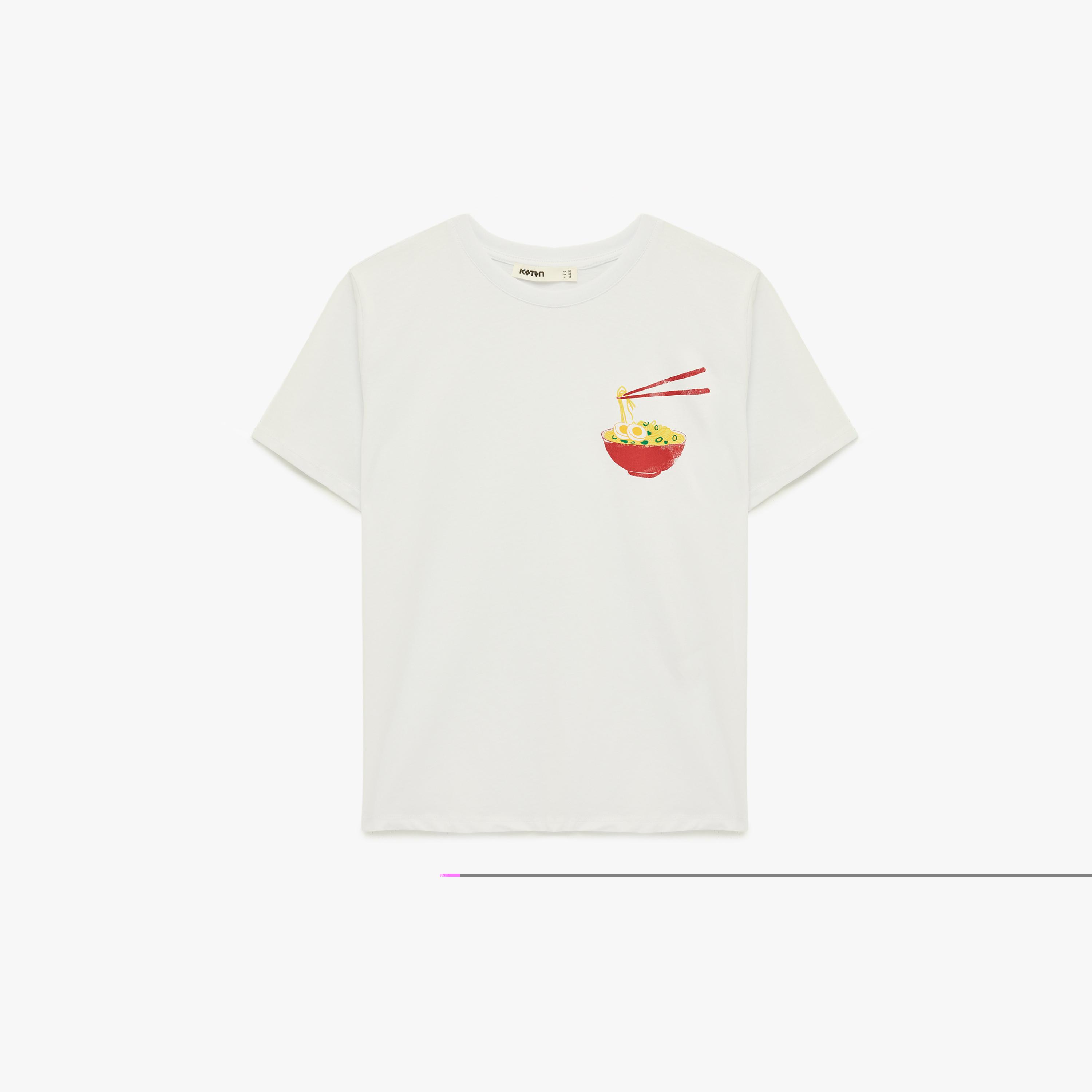 KOTON White Graphic Ramen Print Cotton Women's T-Shirt-women-clothing-tshirts-image-3
