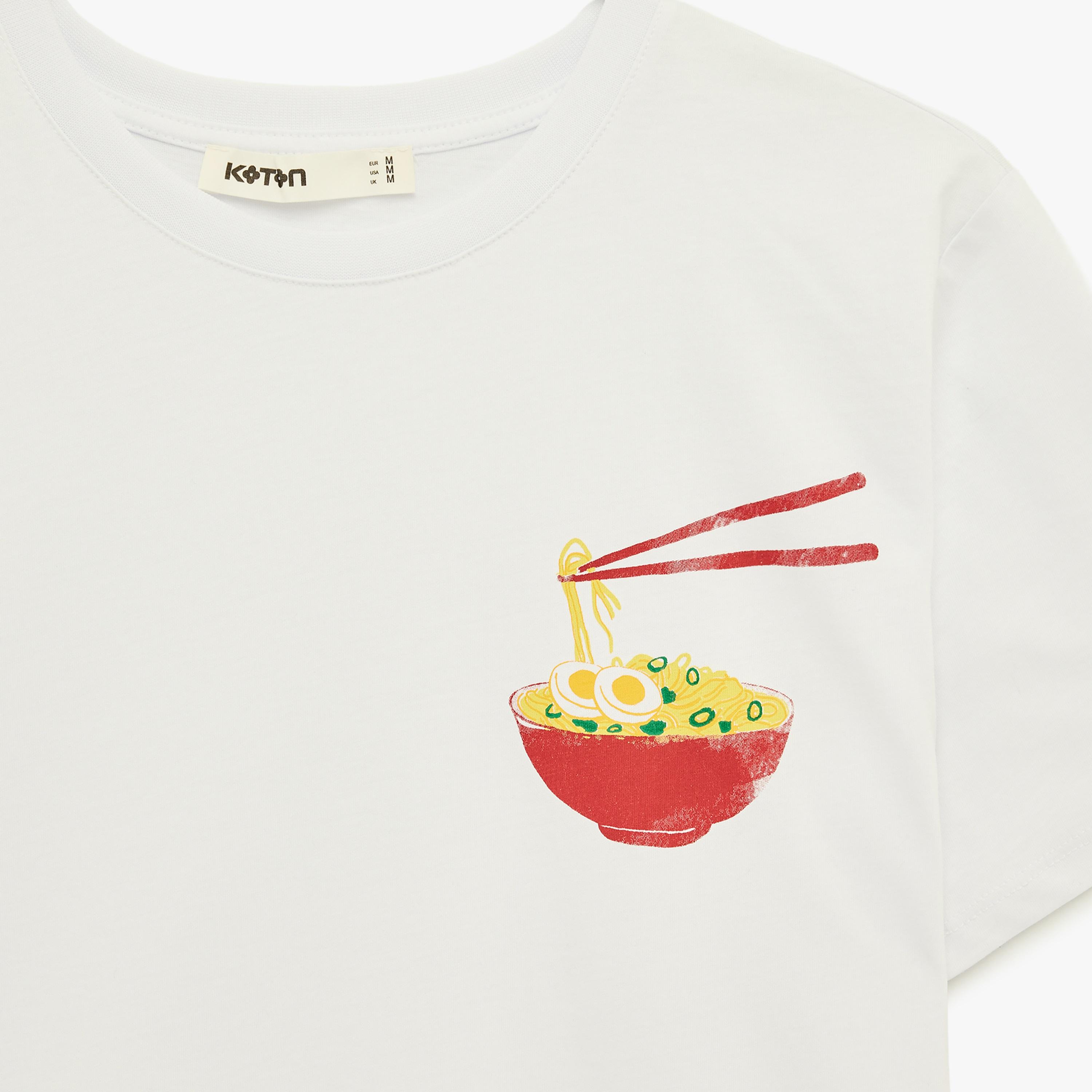 KOTON White Graphic Ramen Print Cotton Women's T-Shirt-women-clothing-tshirts-image-5