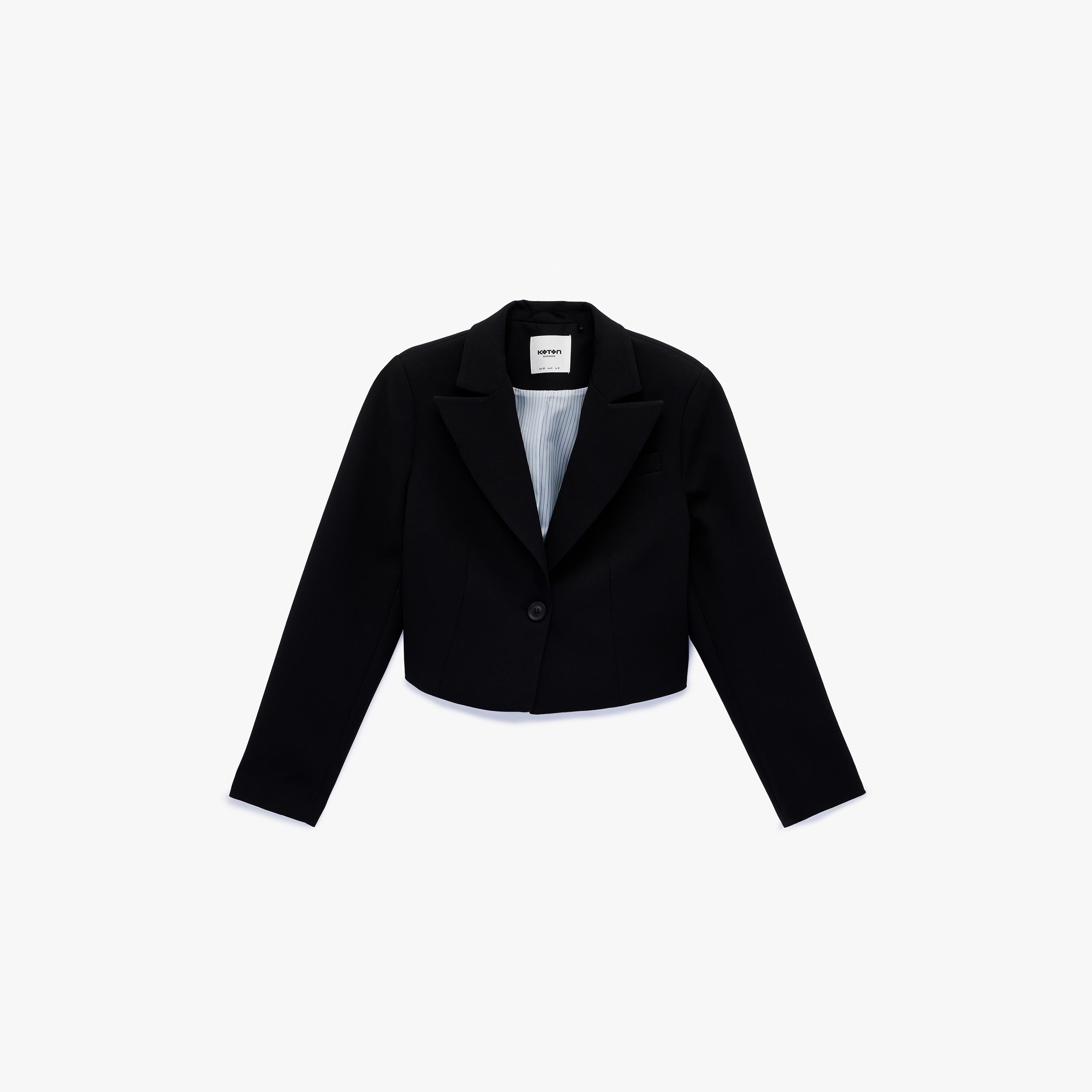 KOTON Black Textured Women's Single Breasted Blazer-women-clothing-coatsandjackets-blazers-image-3