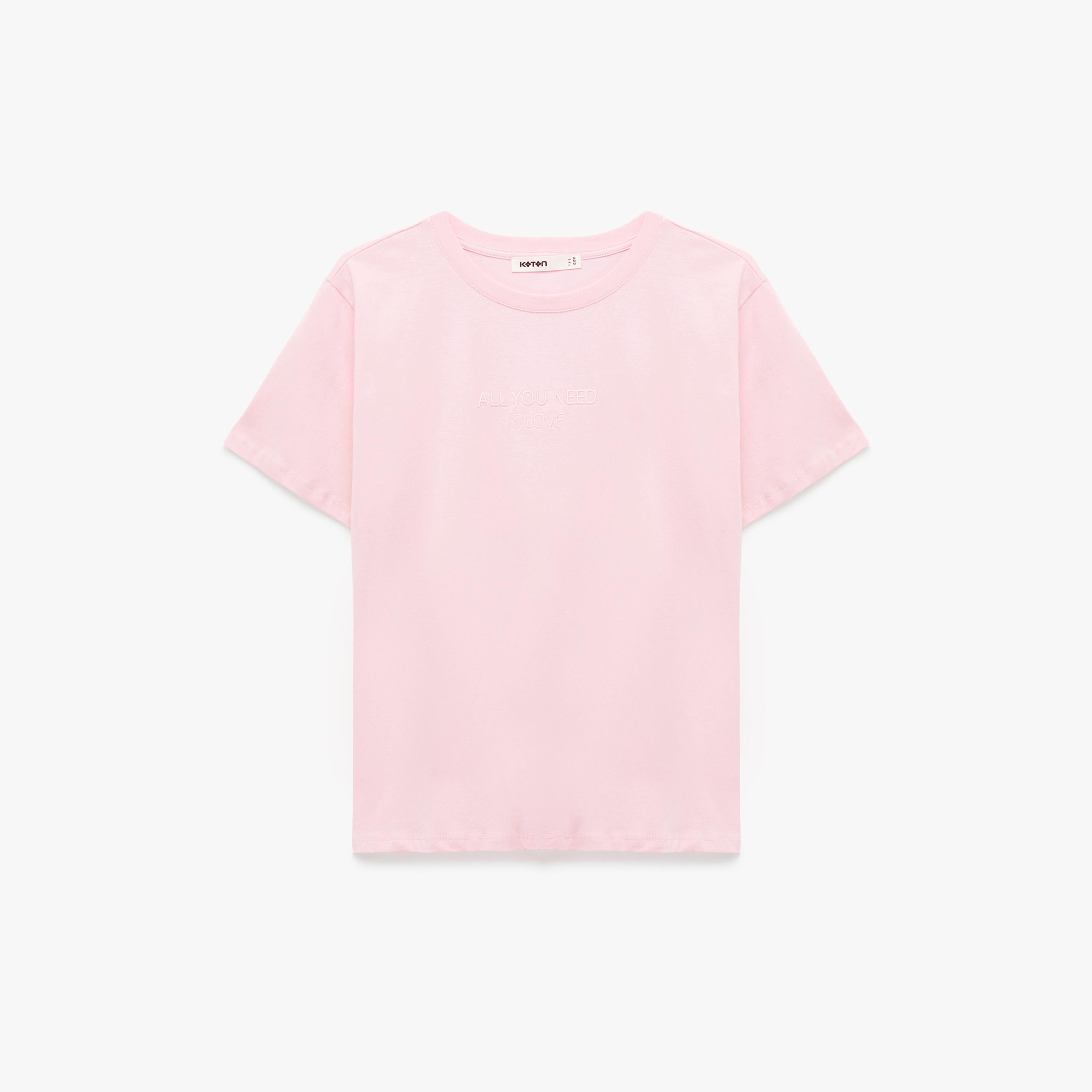 KOTON Pink Embroidered-Text Cotton Women's T-Shirt-women-clothing-tshirts-image-3