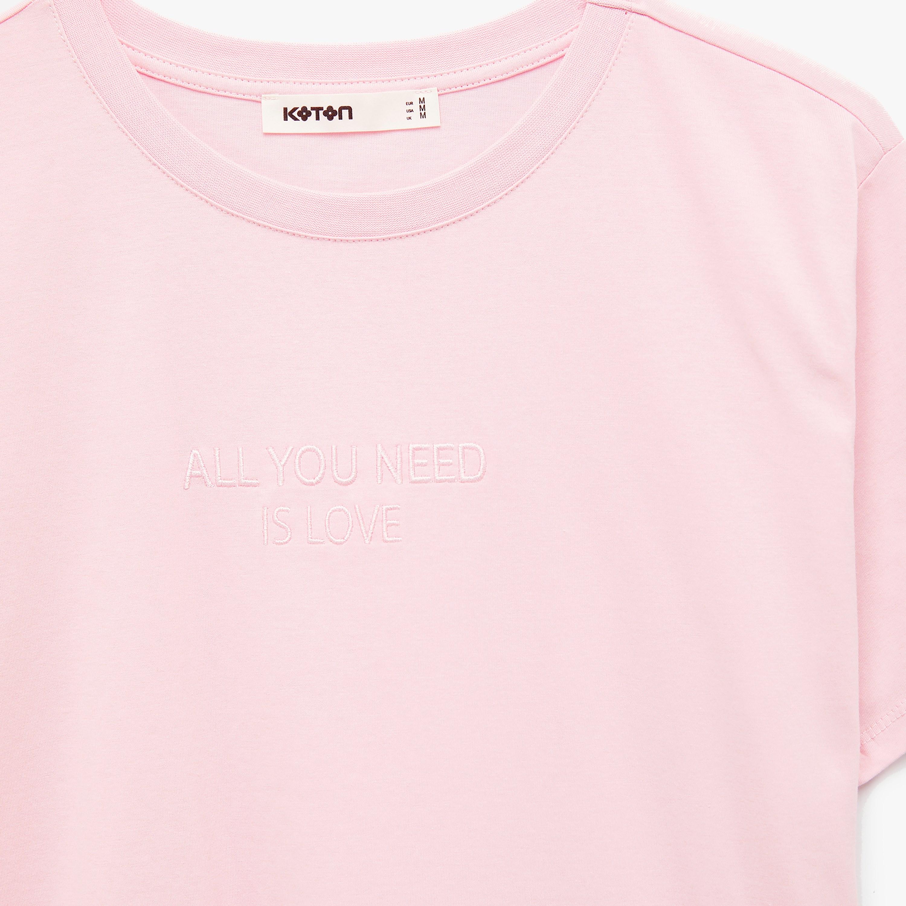 KOTON Pink Embroidered-Text Cotton Women's T-Shirt-women-clothing-tshirts-image-5