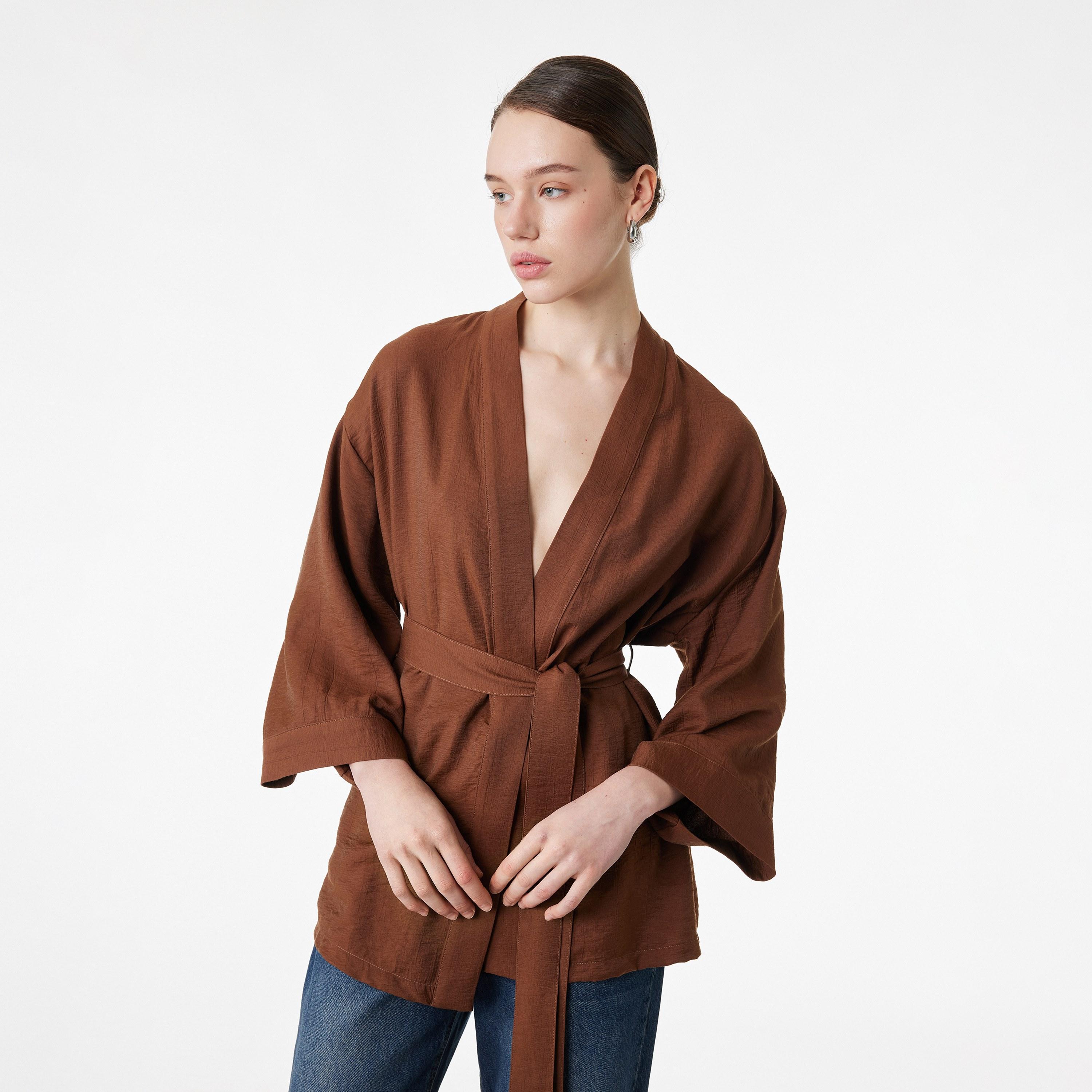 KOTON Textured Shawl Neck Women's Kimono-women-clothing-shirtsandblouses-blouses-image-1