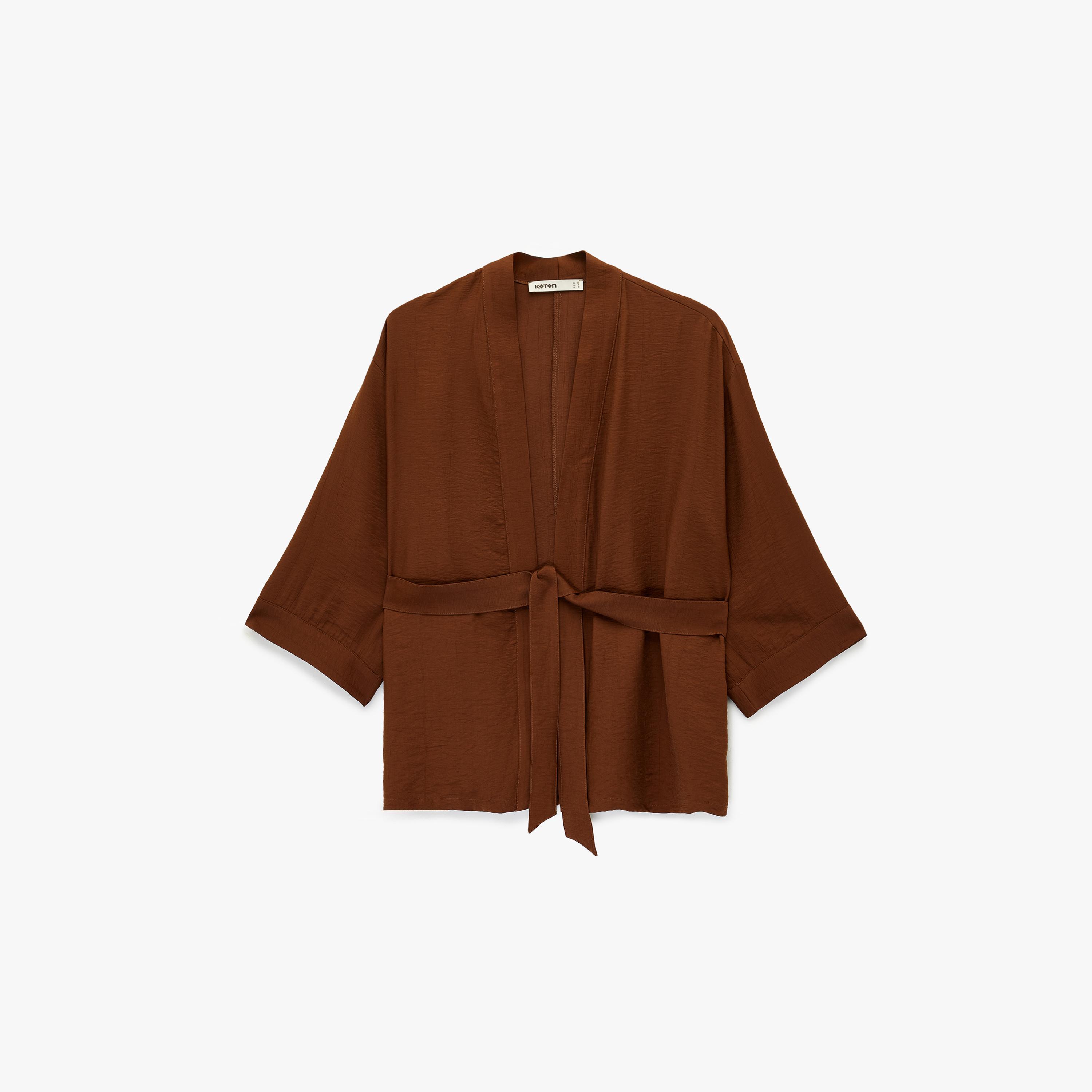 KOTON Textured Shawl Neck Women's Kimono-women-clothing-shirtsandblouses-blouses-image-3
