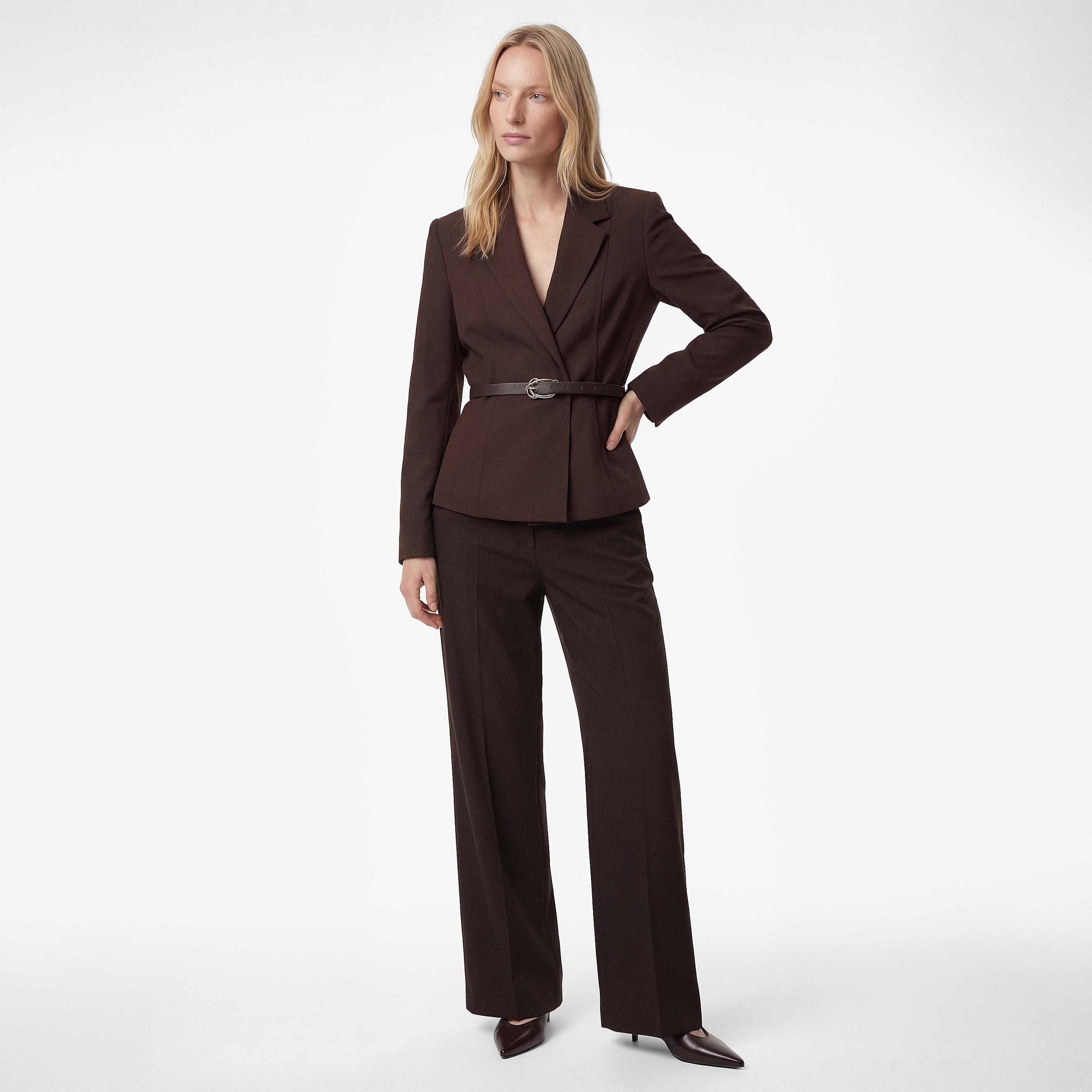 KOTON Brown Lapel Collar Women's Single Breasted Blazer-women-clothing-coatsandjackets-blazers-image-2