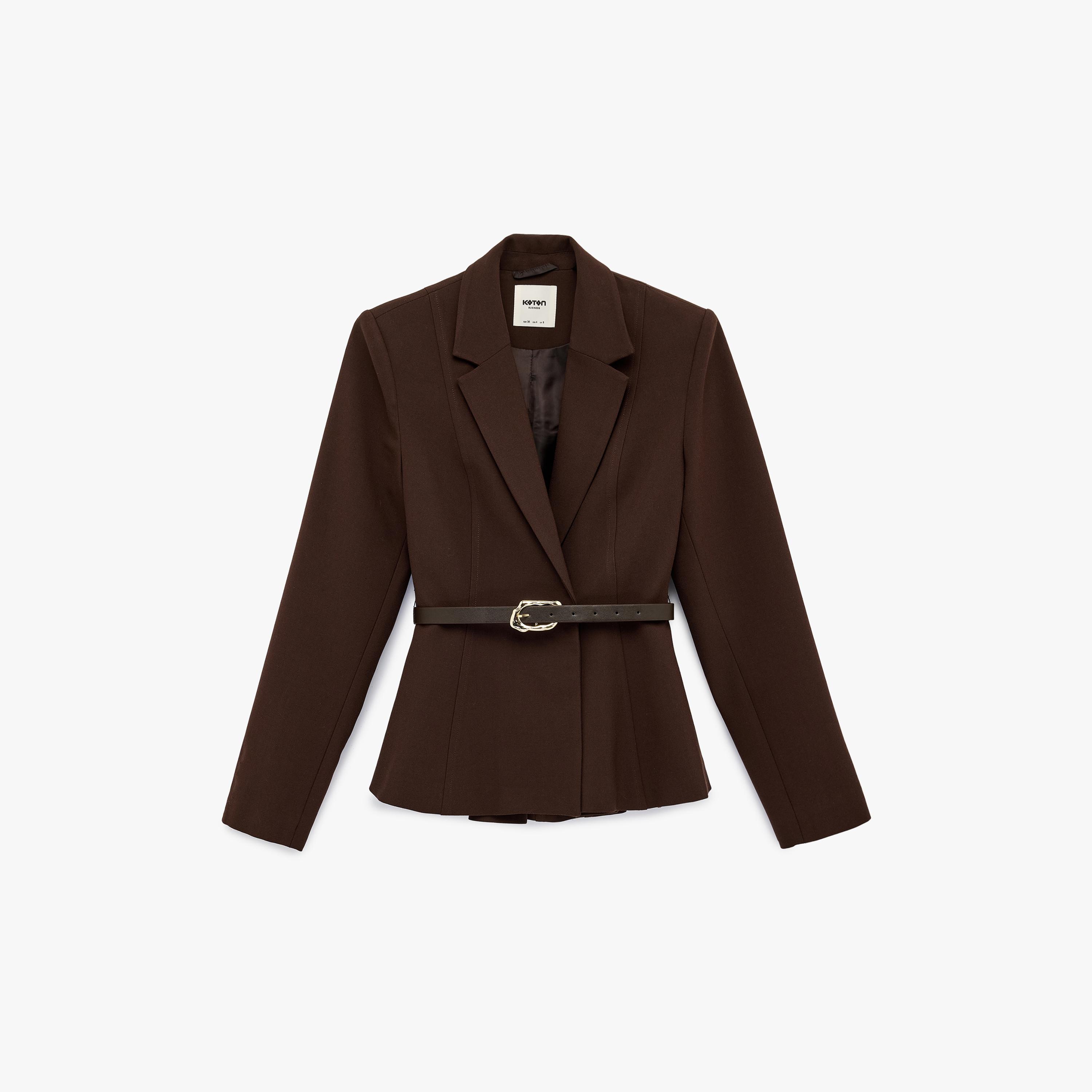 KOTON Brown Lapel Collar Women's Single Breasted Blazer-women-clothing-coatsandjackets-blazers-image-3