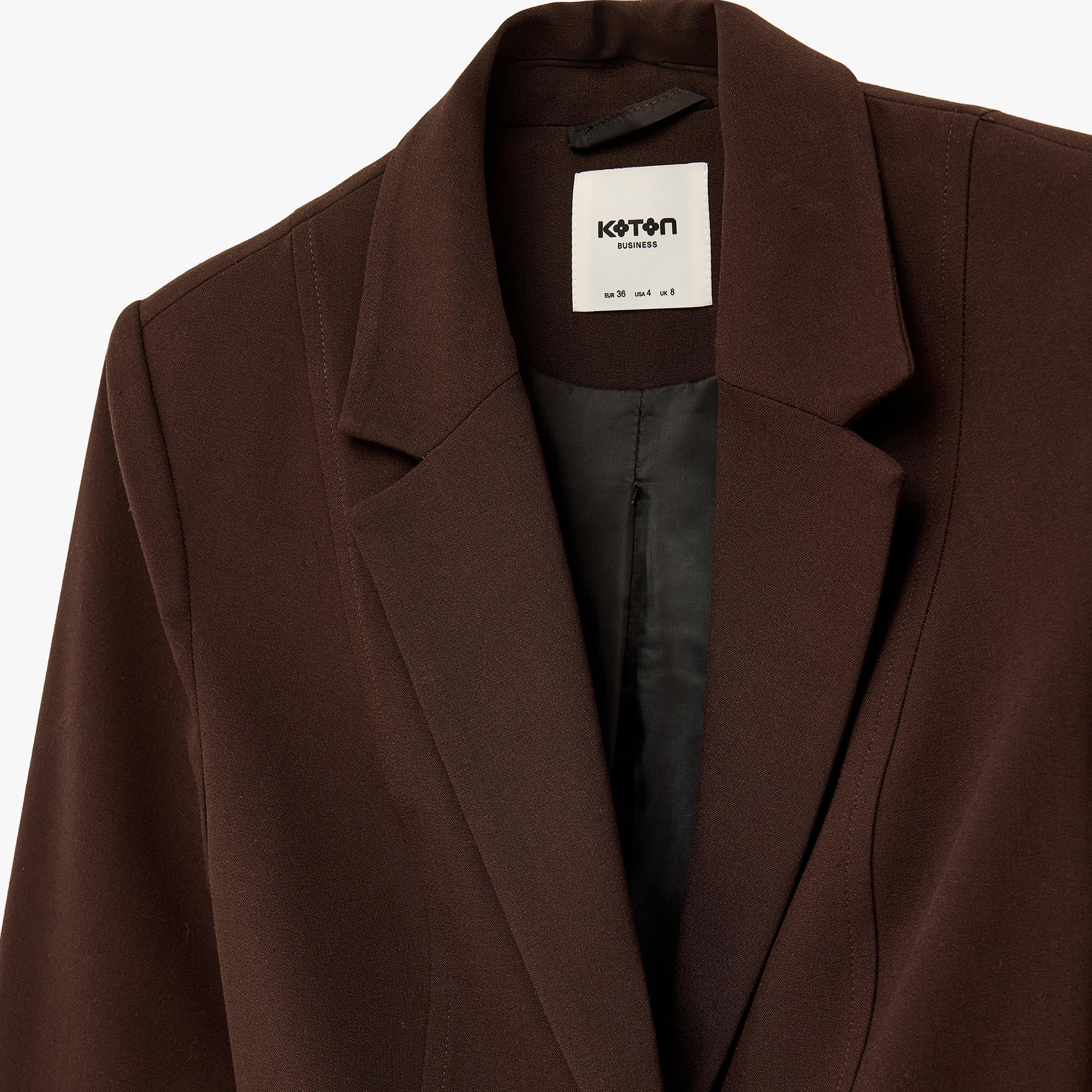 KOTON Brown Lapel Collar Women's Single Breasted Blazer-women-clothing-coatsandjackets-blazers-image-5