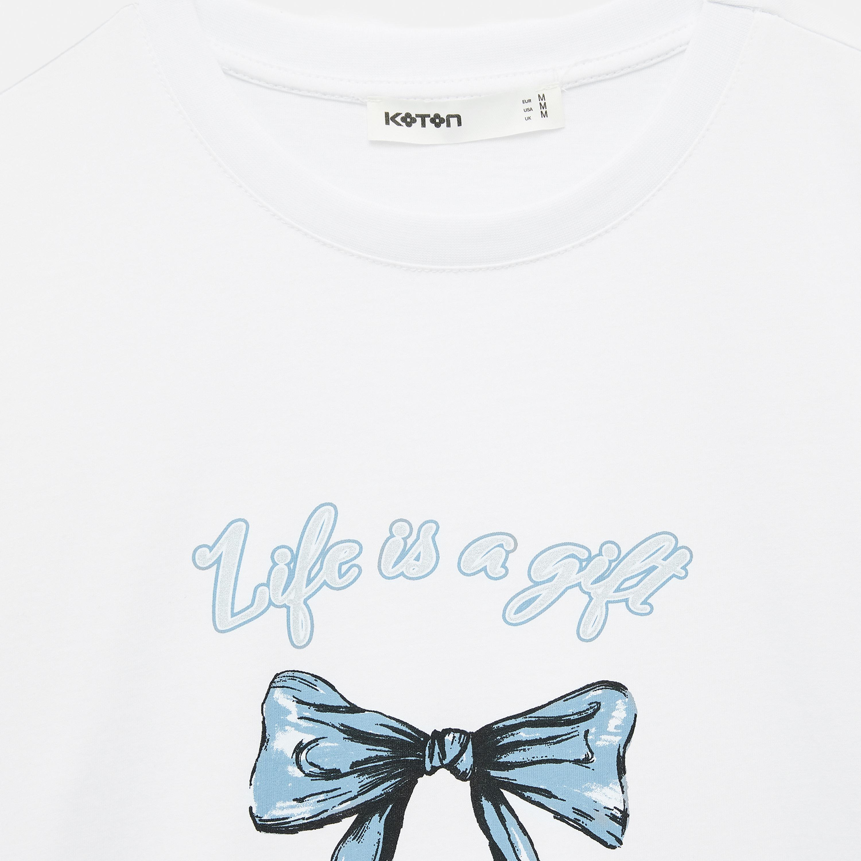KOTON White Graphic Bow Cotton Women's T-Shirt-women-clothing-tshirts-image-5