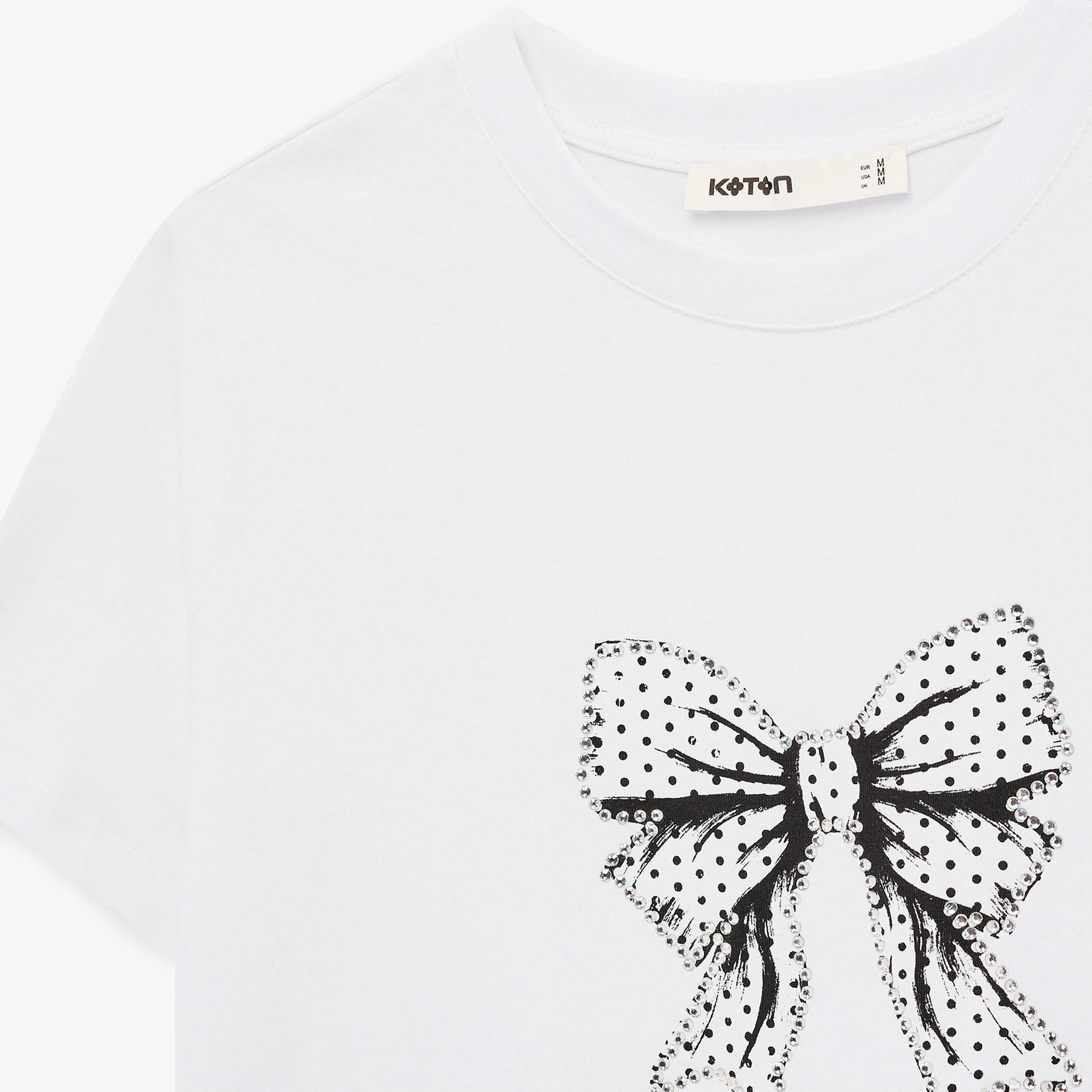 KOTON White Graphic Bow Cotton Women's T-Shirt-women-clothing-tshirts-image-5