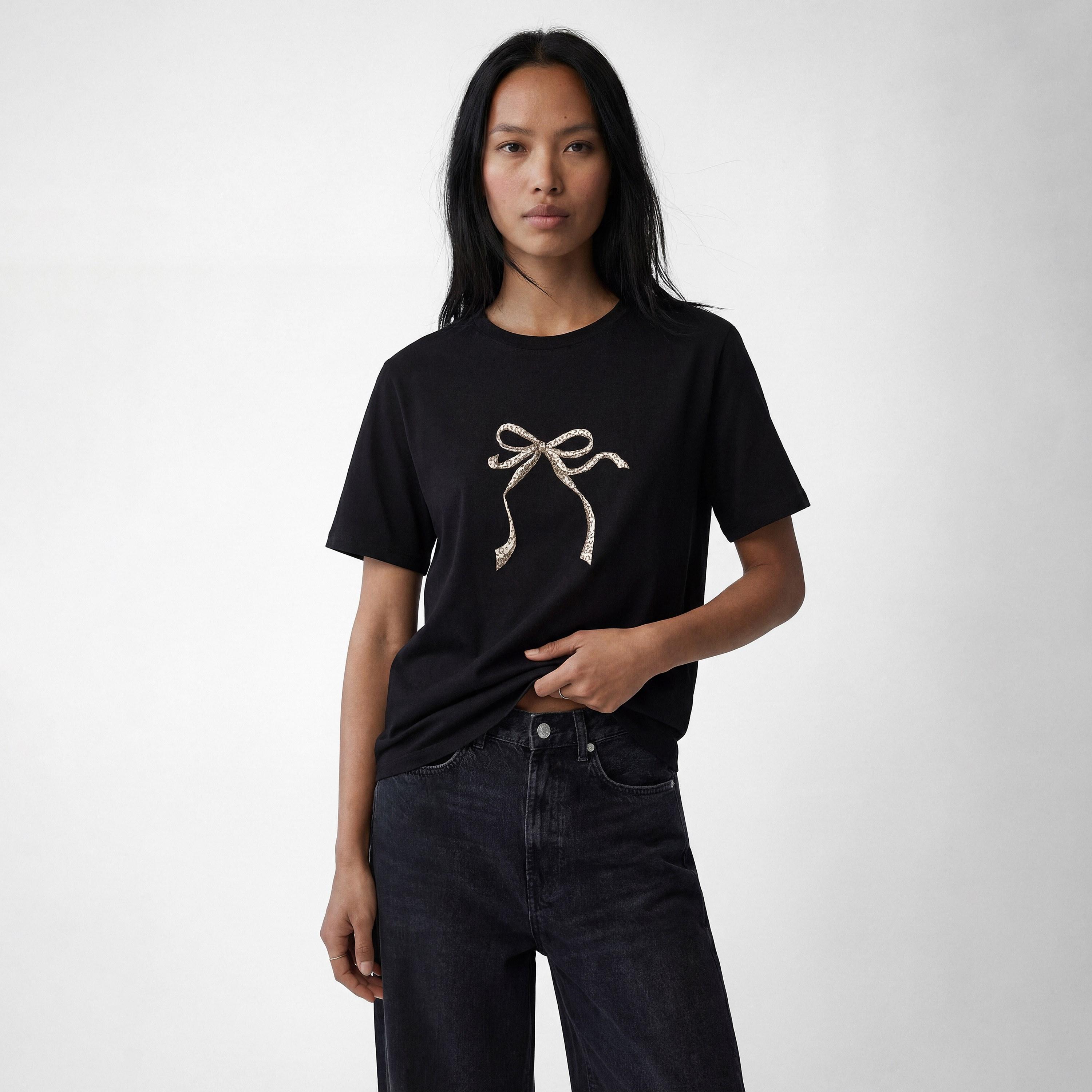 KOTON Black Graphic Bow Cotton Women's T-Shirt-women-clothing-tshirts-image-1