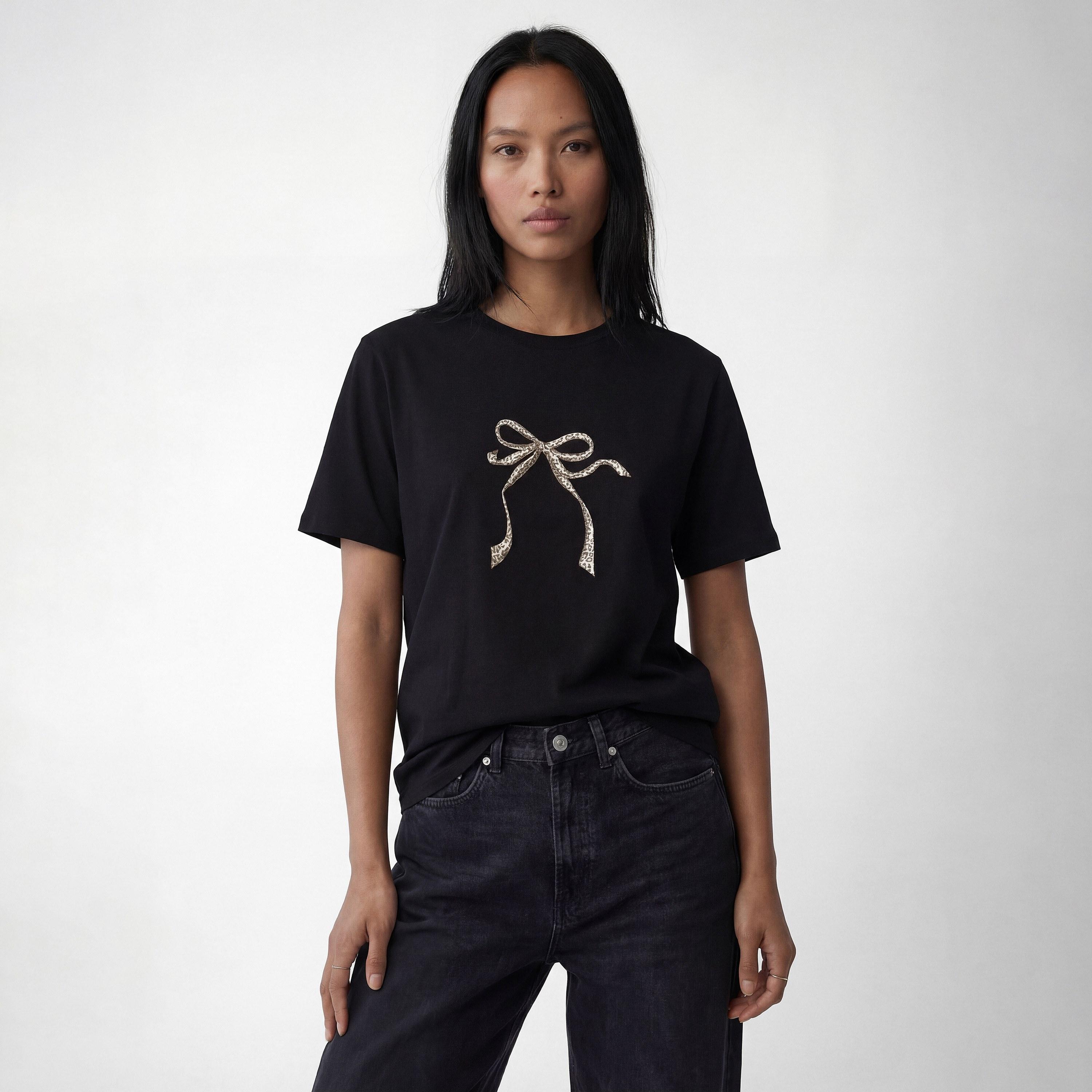 KOTON Black Graphic Bow Cotton Women's T-Shirt-women-clothing-tshirts-image-2