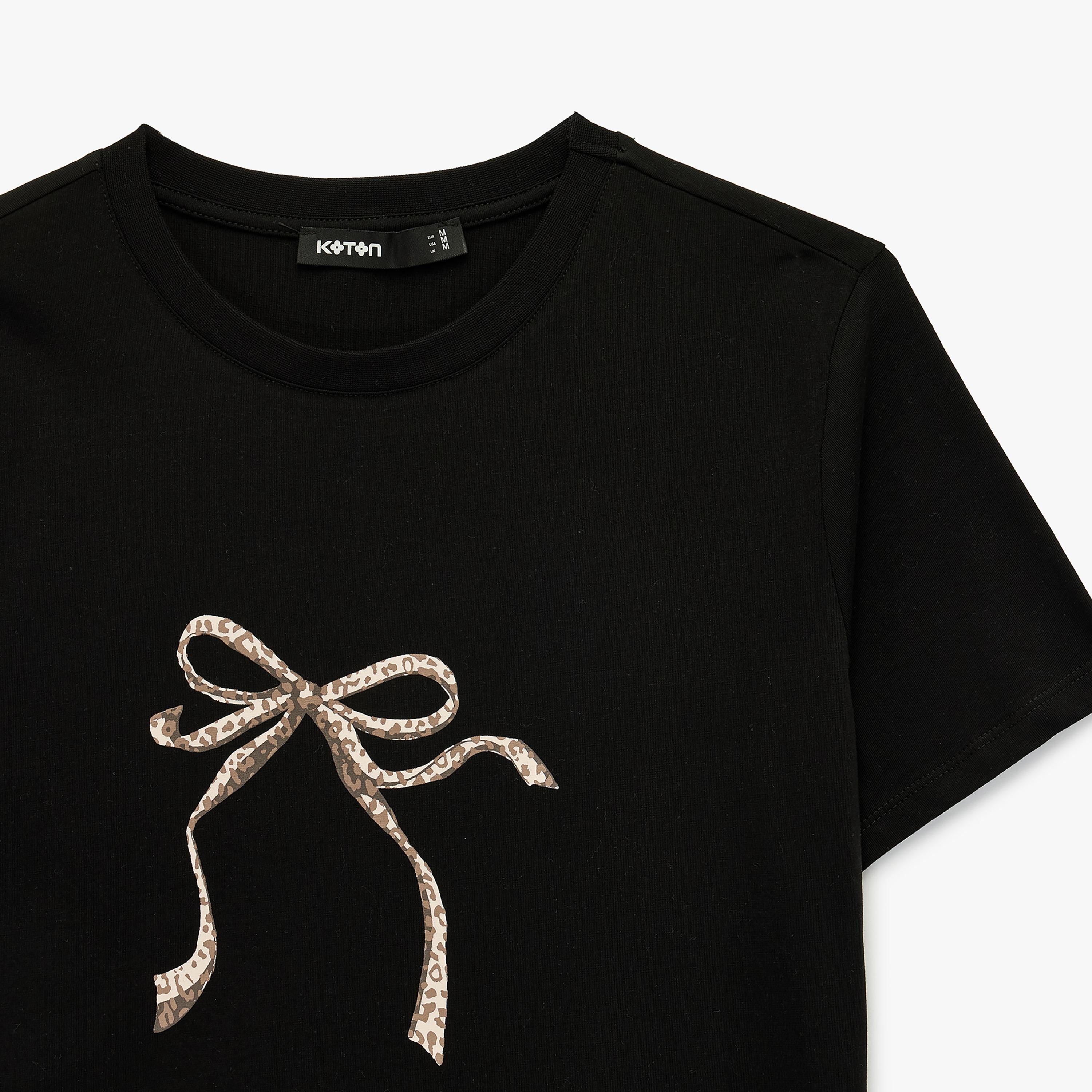 KOTON Black Graphic Bow Cotton Women's T-Shirt-women-clothing-tshirts-image-5