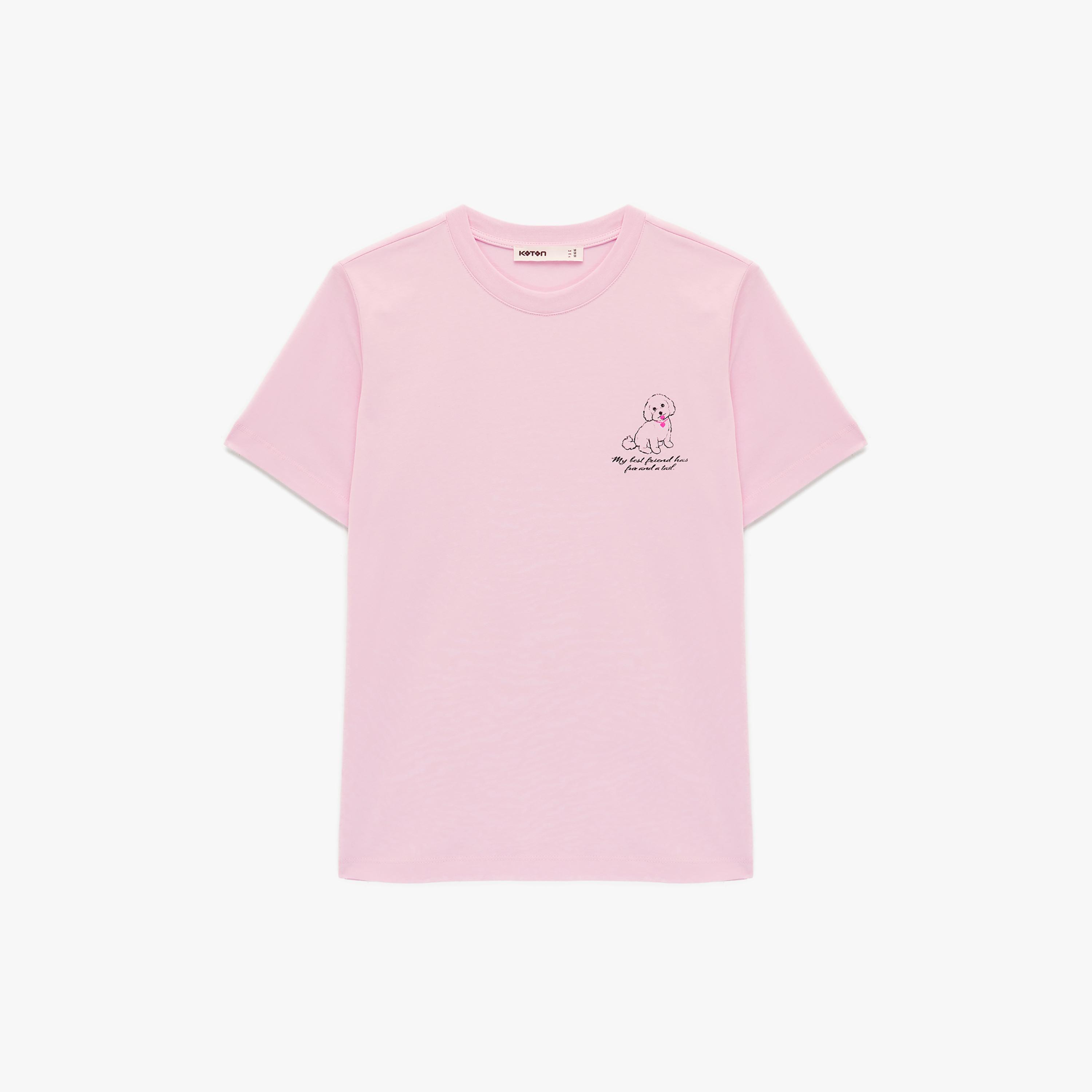 تيشيرت قطني نسائي بطبعة "غرافيك" لجرو بلون وردي من كوتون-women-clothing-tshirts-image-4