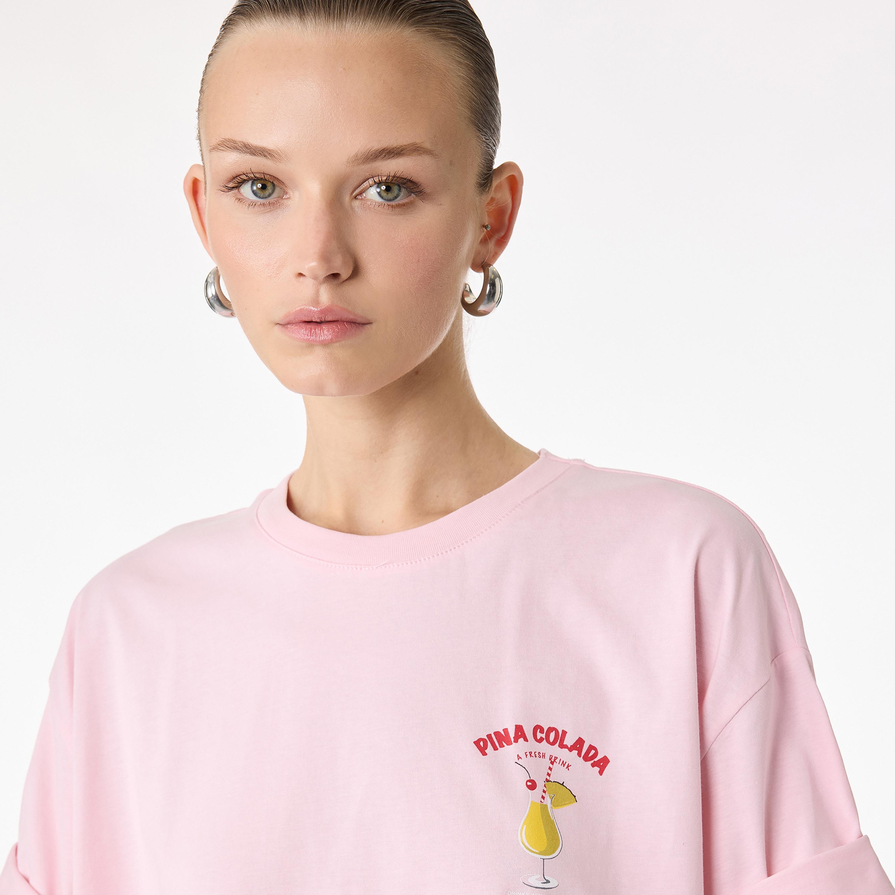 KOTON Pink Graphic Drink Print Cotton Women's T-Shirt-women-clothing-tshirts-image-2
