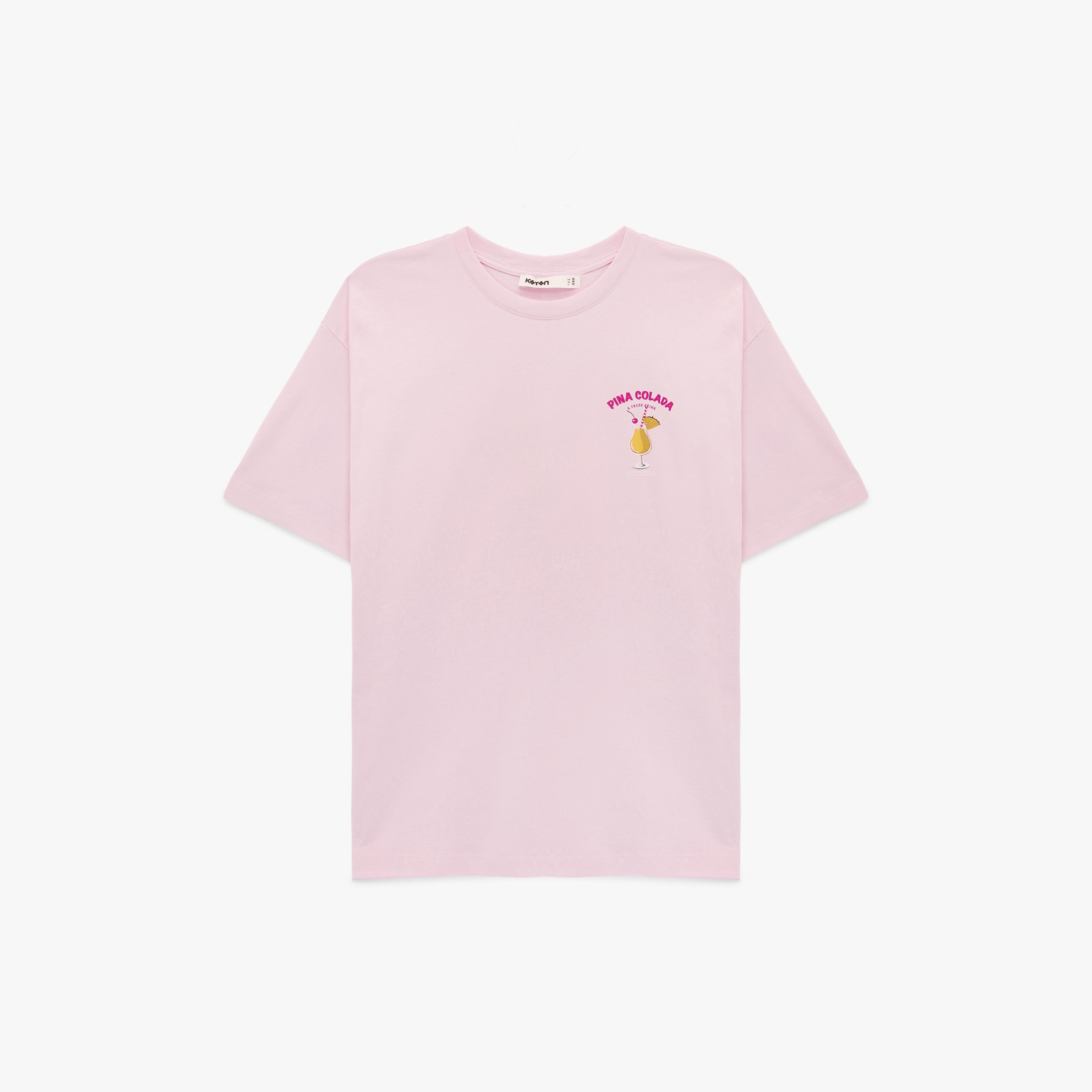 KOTON Pink Graphic Drink Print Cotton Women's T-Shirt-women-clothing-tshirts-image-3
