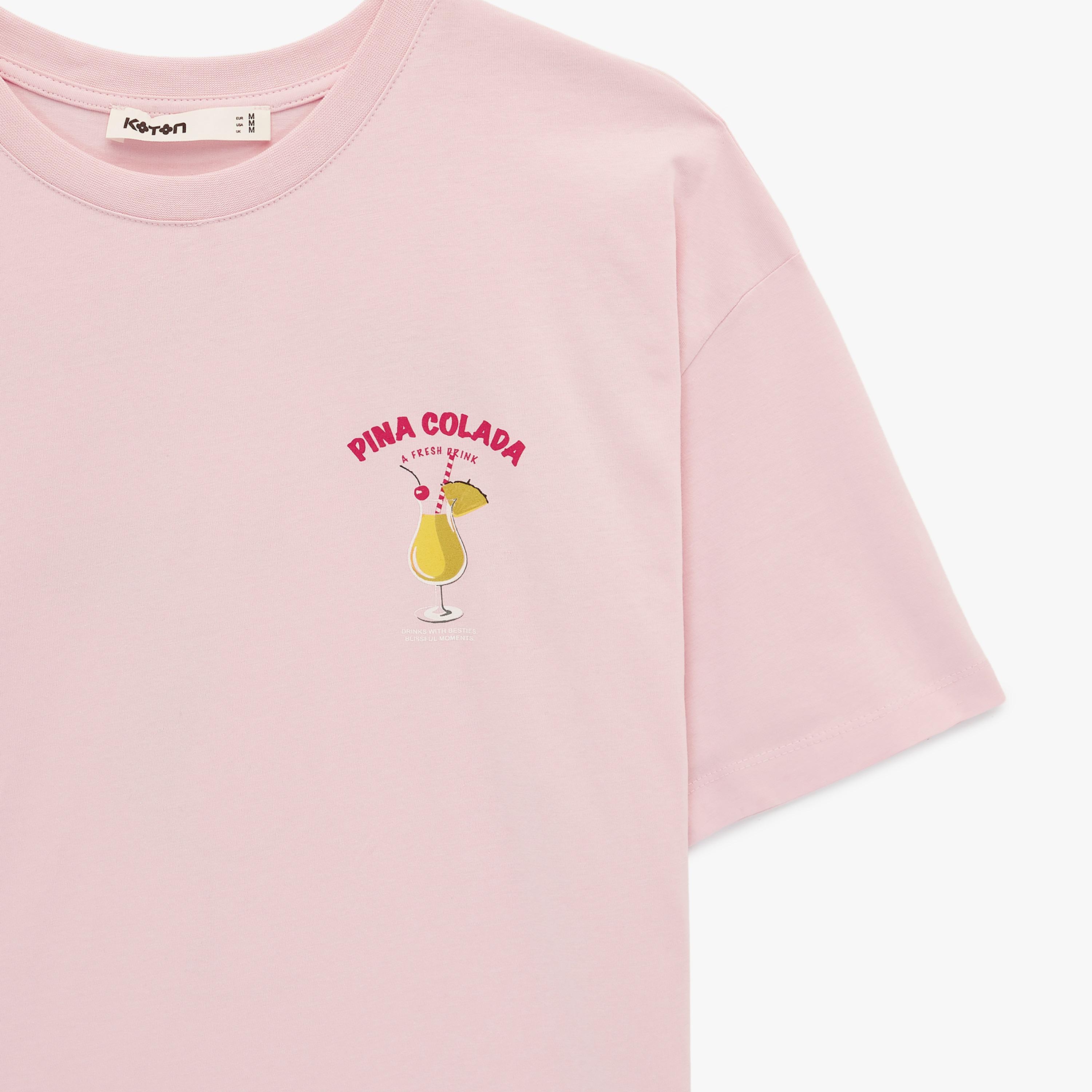 KOTON Pink Graphic Drink Print Cotton Women's T-Shirt-women-clothing-tshirts-image-5